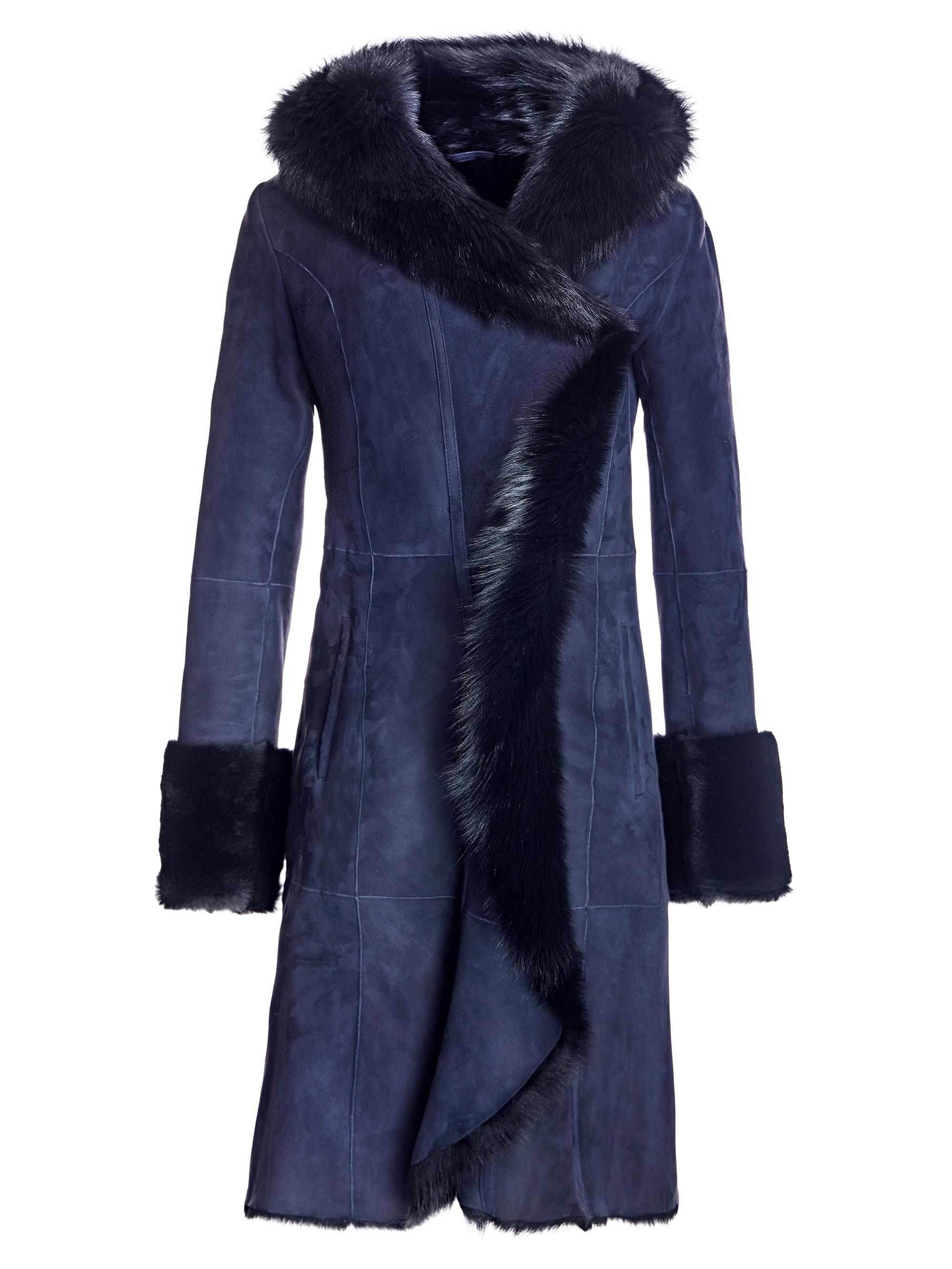 Maximilian Women's Shearling Coat with Toscana Trim - Navy Black