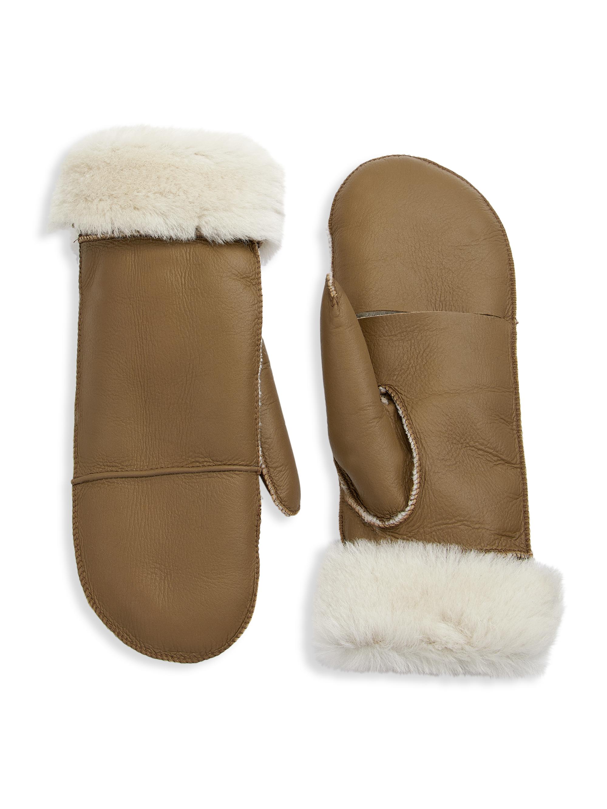 Maximilian Women's  Shearling Flip-Top Mittens - White Clay