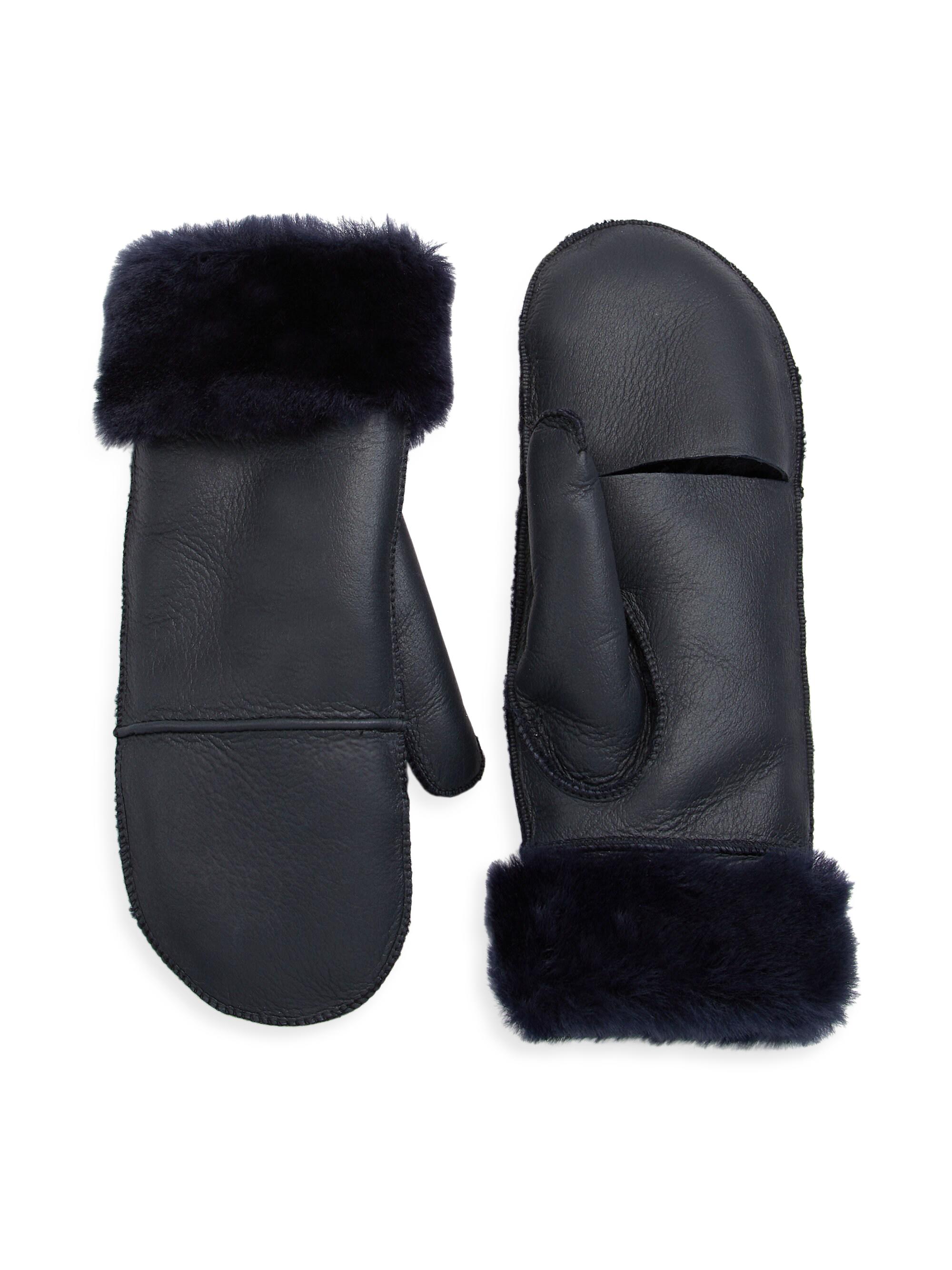 Maximilian Women's  Shearling Flip-Top Mittens - Navy Blue