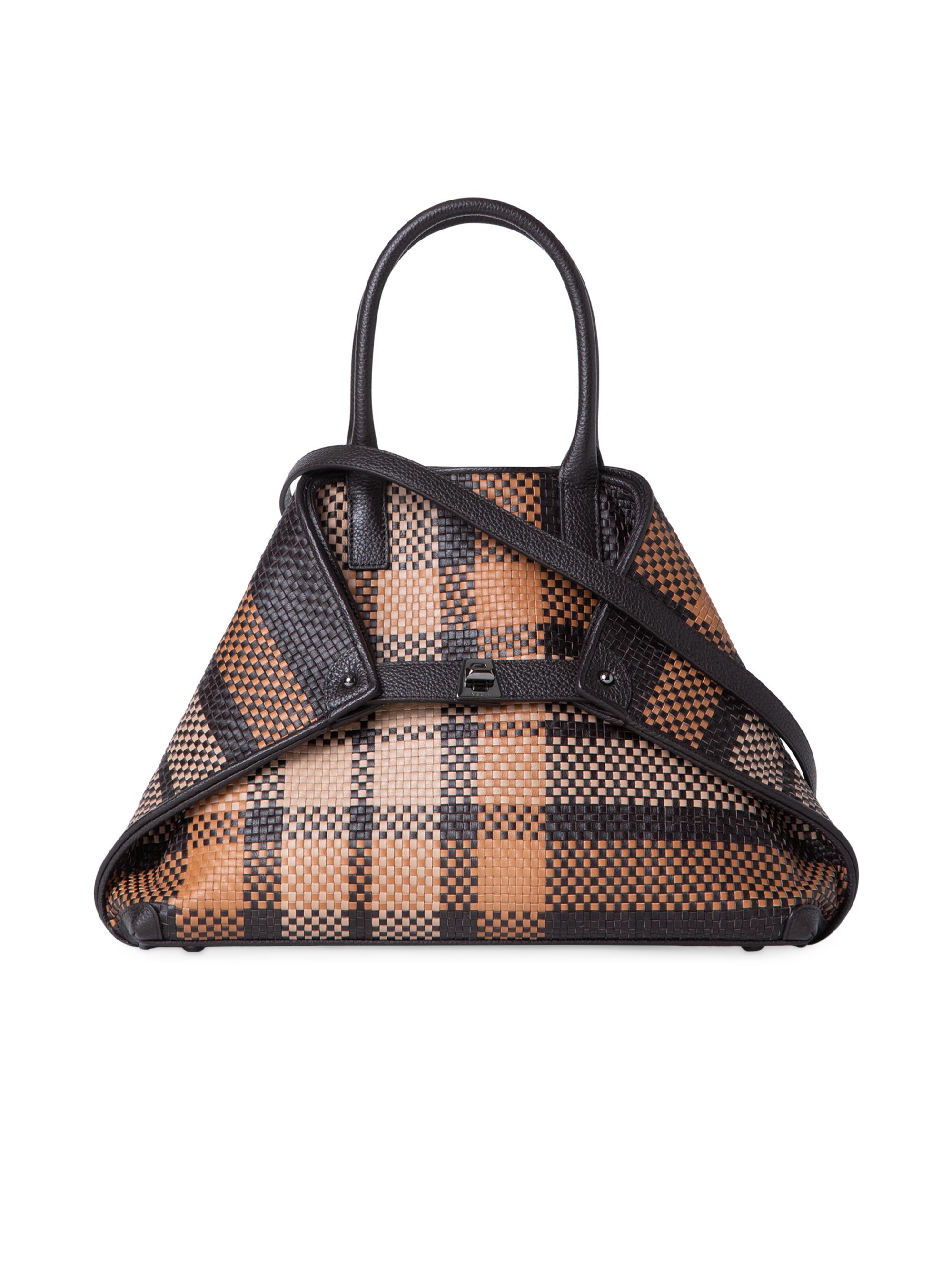 Akris Women's Ai Plaid Woven Leather Top-Handle Bag - Camel Mocca