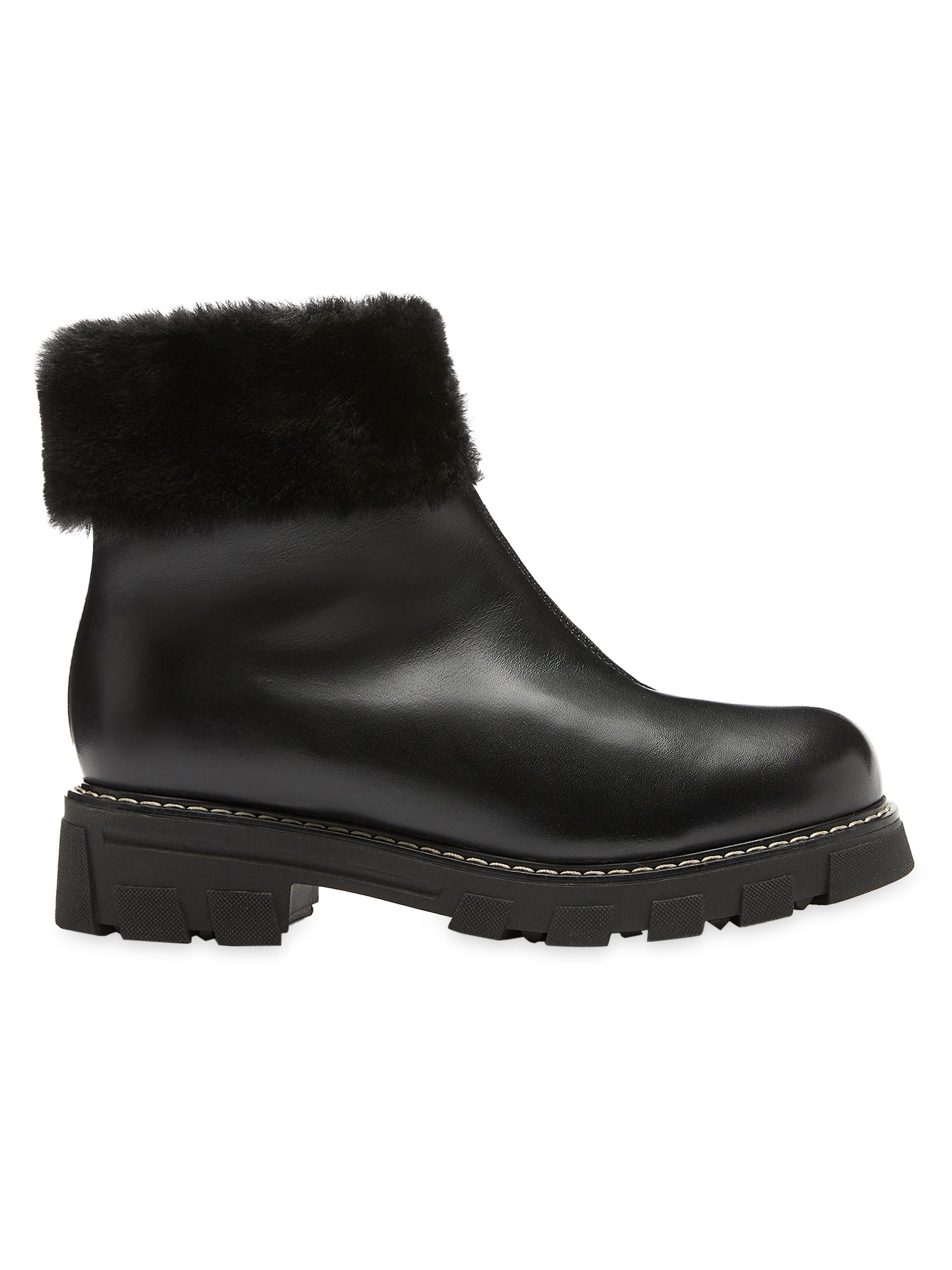 La Canadienne Women's Abba Shearling-Trimmed Leather Booties - Black
