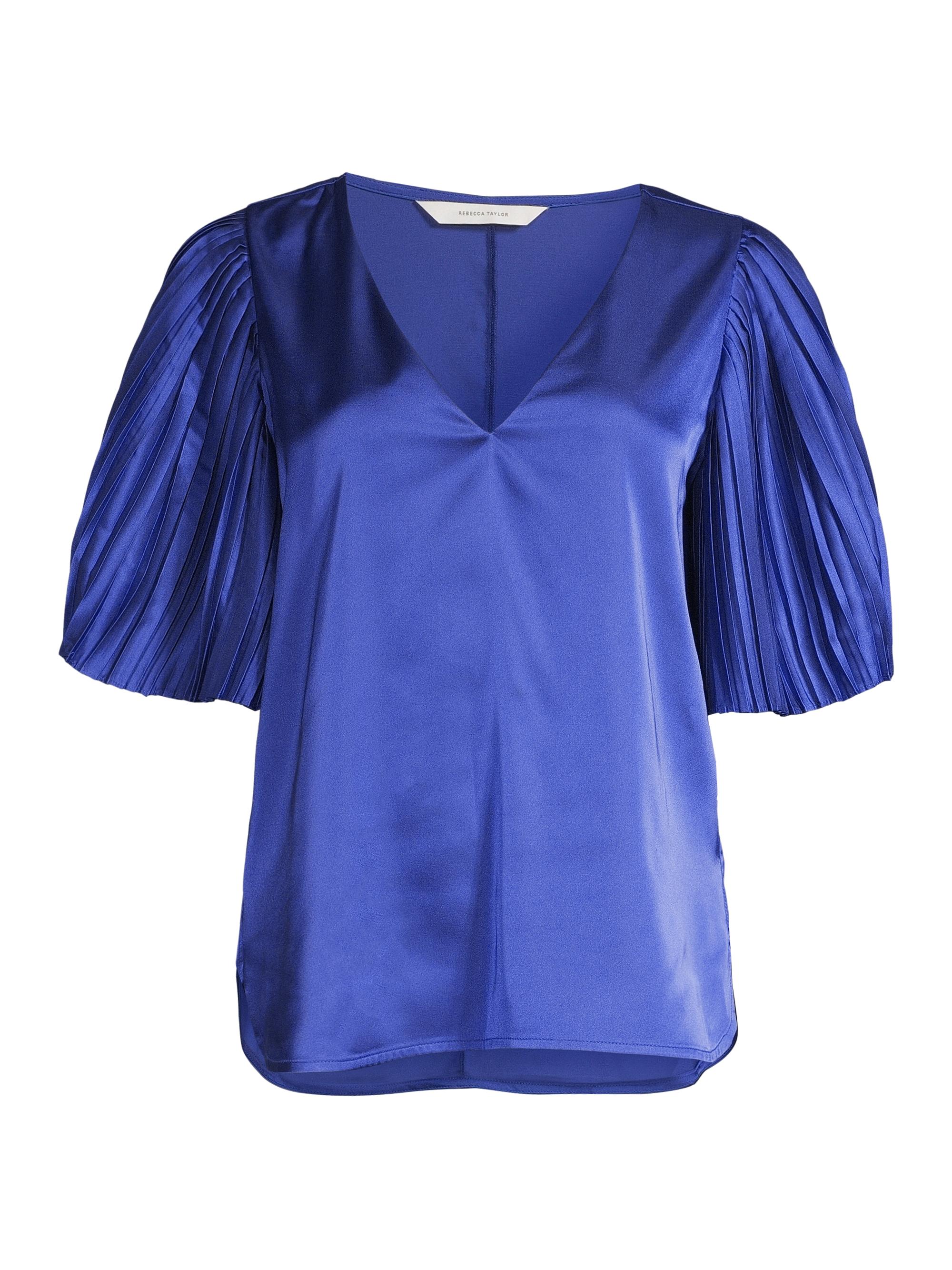 Rebecca Taylor Women's Satin Pleated-Sleeve Blouse - Cobalt
