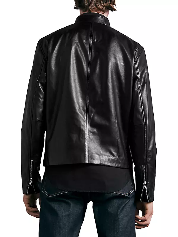 Rag & Bone Men's Icons Archive Cafe Leather Racer Jacket - Black - Size Large
