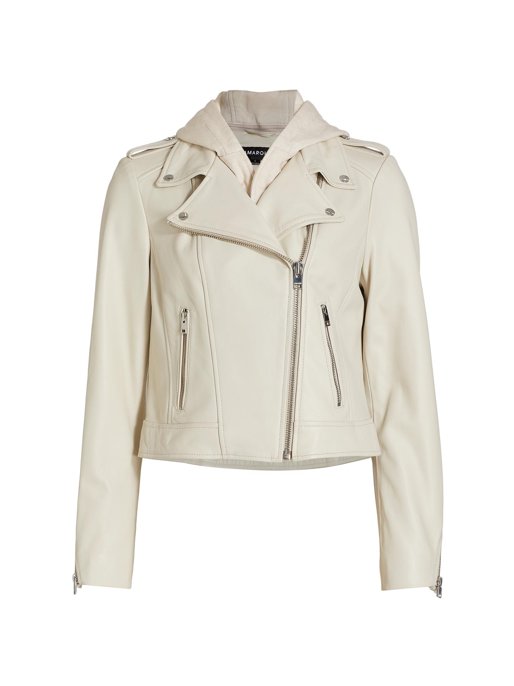 Lamarque Women's Holy Hooded Leather Biker Jacket - Bone