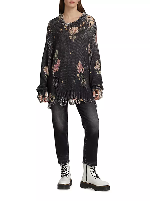Shop R Floral Distressed Oversized Sweater   Saks Fifth Avenue