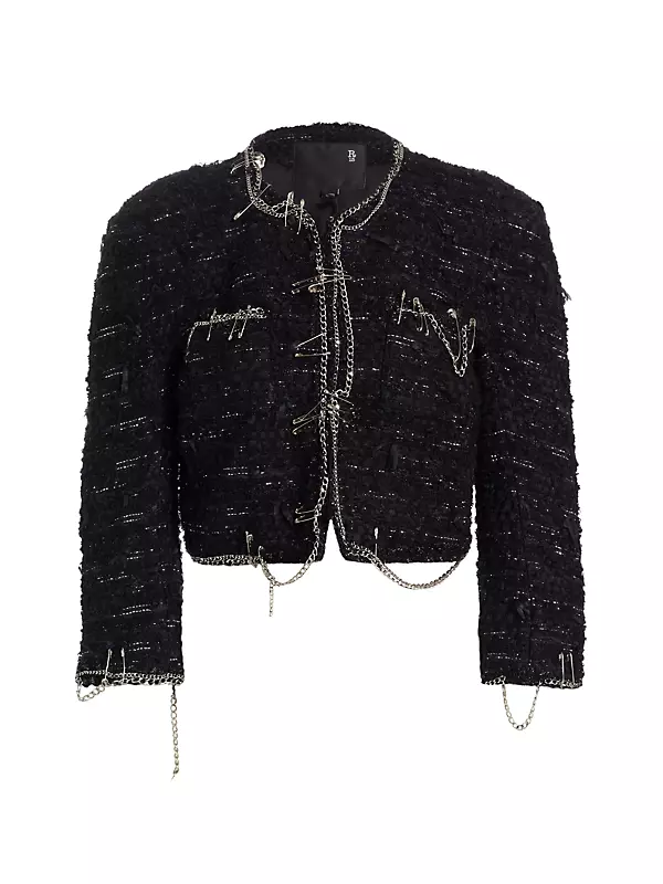 Shop R13 Chain-Embellished Metallic Tweed Jacket | Saks Fifth Avenue