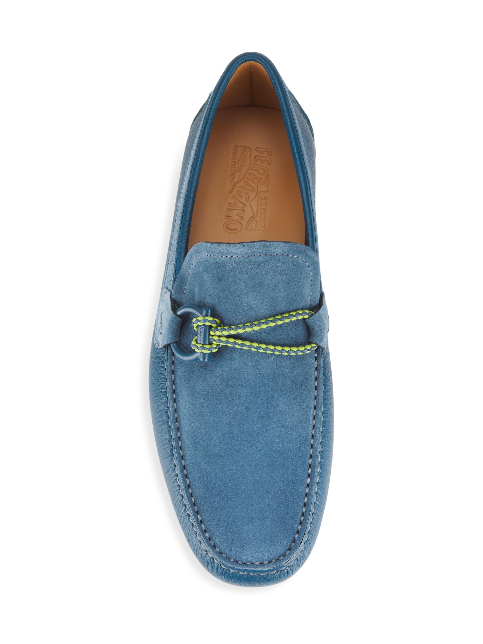 Salvatore Ferragamo Men\'s Front 4 Driving Loafers in Blue with Yellow Accent FERRAGAMO Front 4 Leather & Suede Driving Loafers | Saks  main image 3