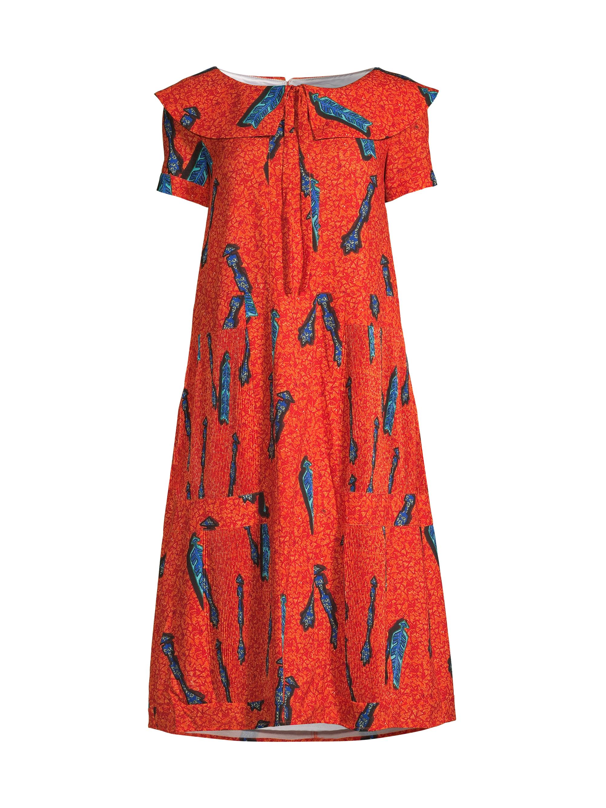 Stella Jean Women's Printed Short-Sleeve Midi-Dress - Orange