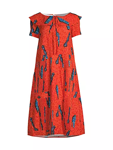 Printed Short-Sleeve Midi-Dress