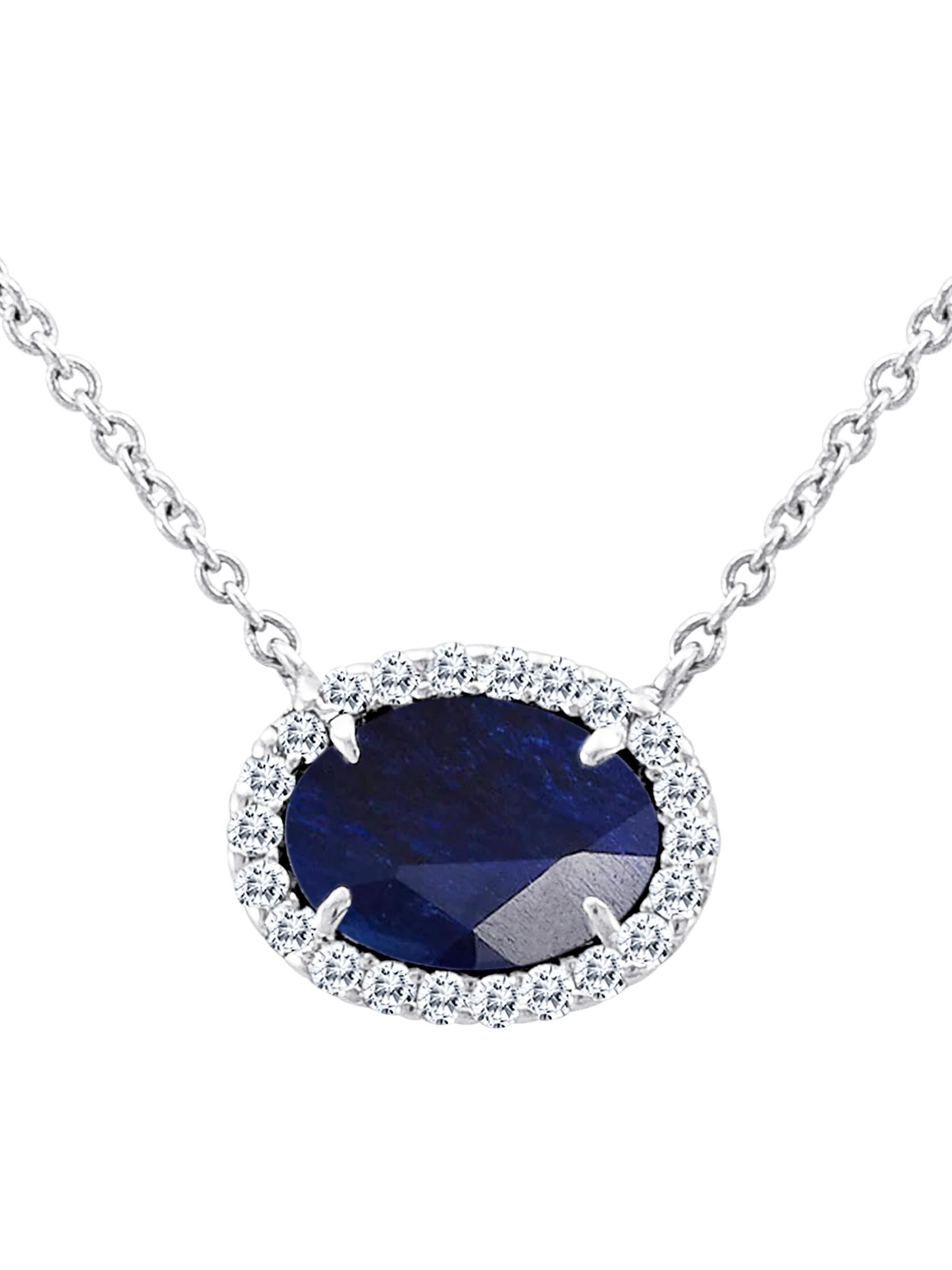 Meira T Women's 14K White Gold, Blue Sapphire, & Diamond East-West Oval Pendant Necklace - White Gold