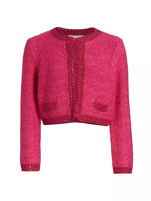 Shop Alice + Olivia Noella Sequin Knit Crop Cardigan