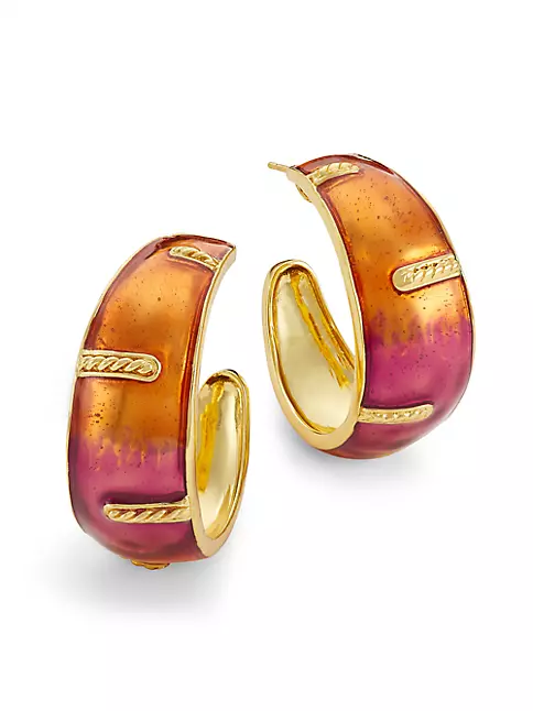 GAS Bijoux Women's Idra 24K-Gold-Plated & Enamel Hoop Earrings - Pink Orange One-Size