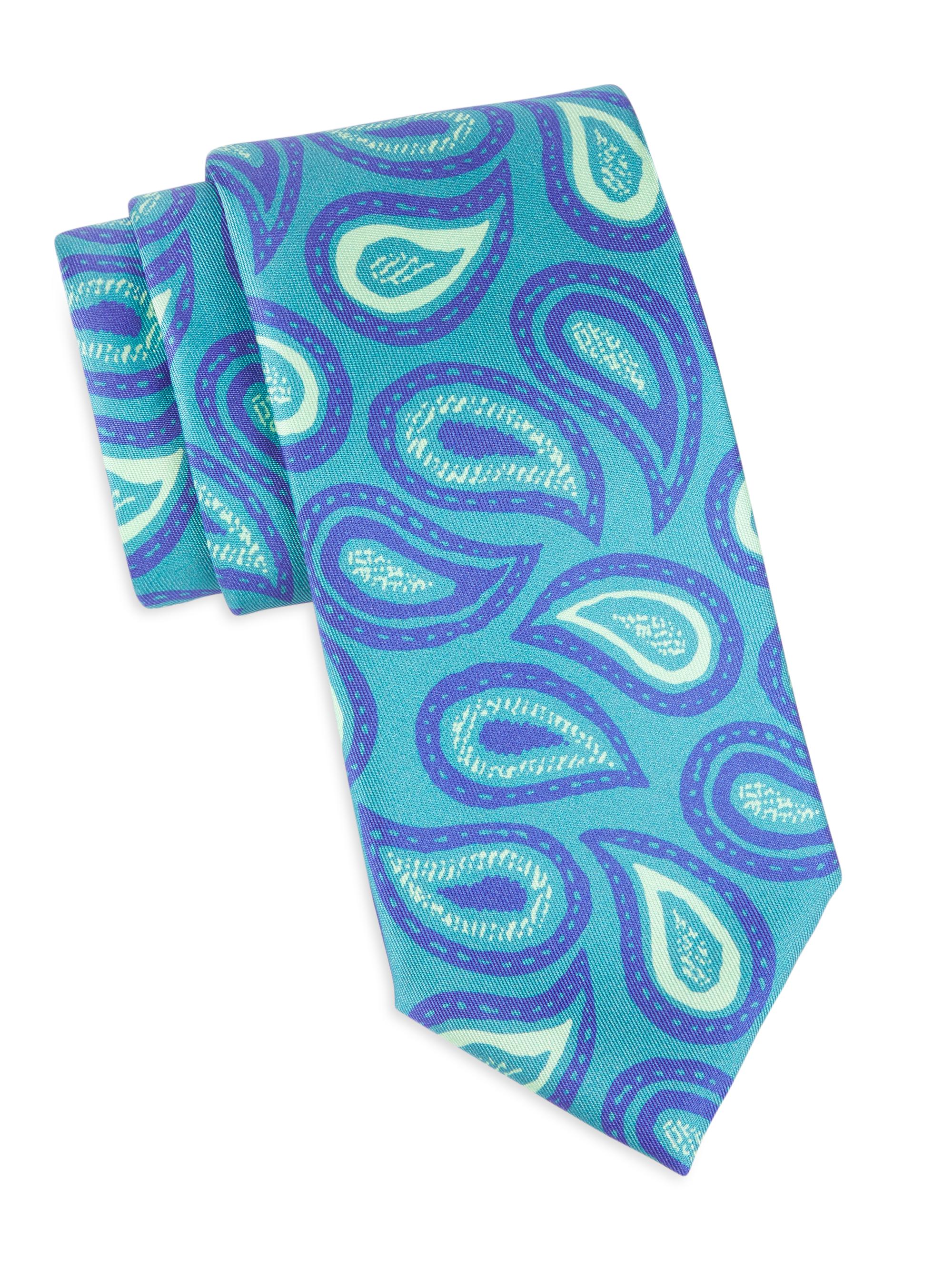 Charvet Men's Novel Paisley Silk Tie - Aqua Blue
