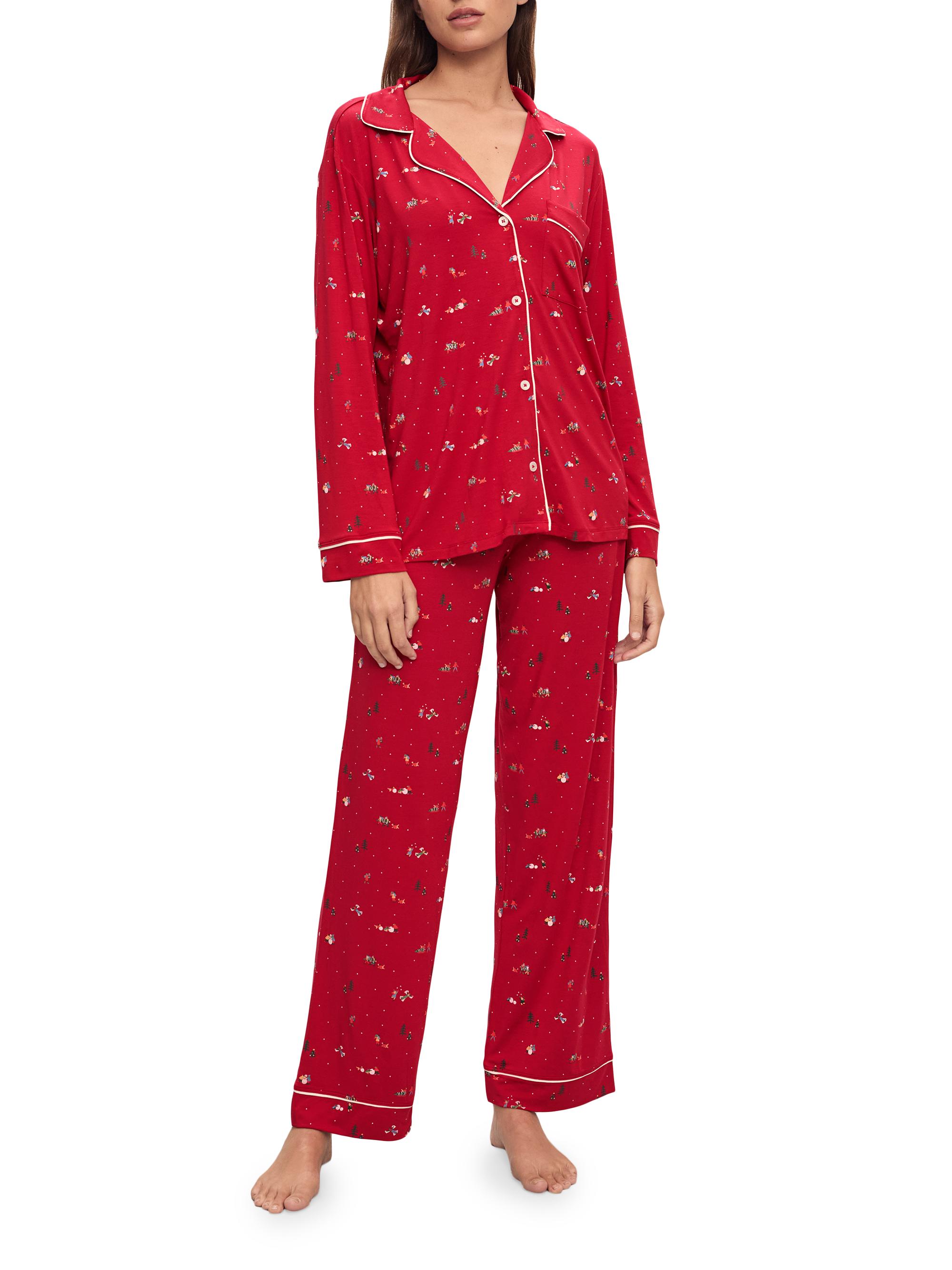 Eberjey Women's Gisele Long-Sleeve Two-Piece Pajama Set - Winter Wonderland Haute Red