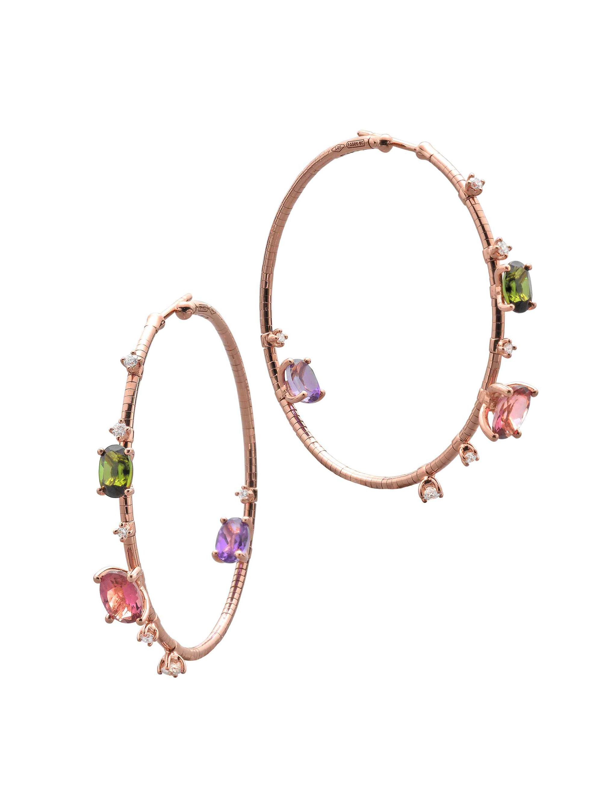 Mattia Cielo Women's Rugiada Pietre 18K Rose Gold, Titanium, & Multi-Gemstone Hoop Earrings/1.5" - Pink