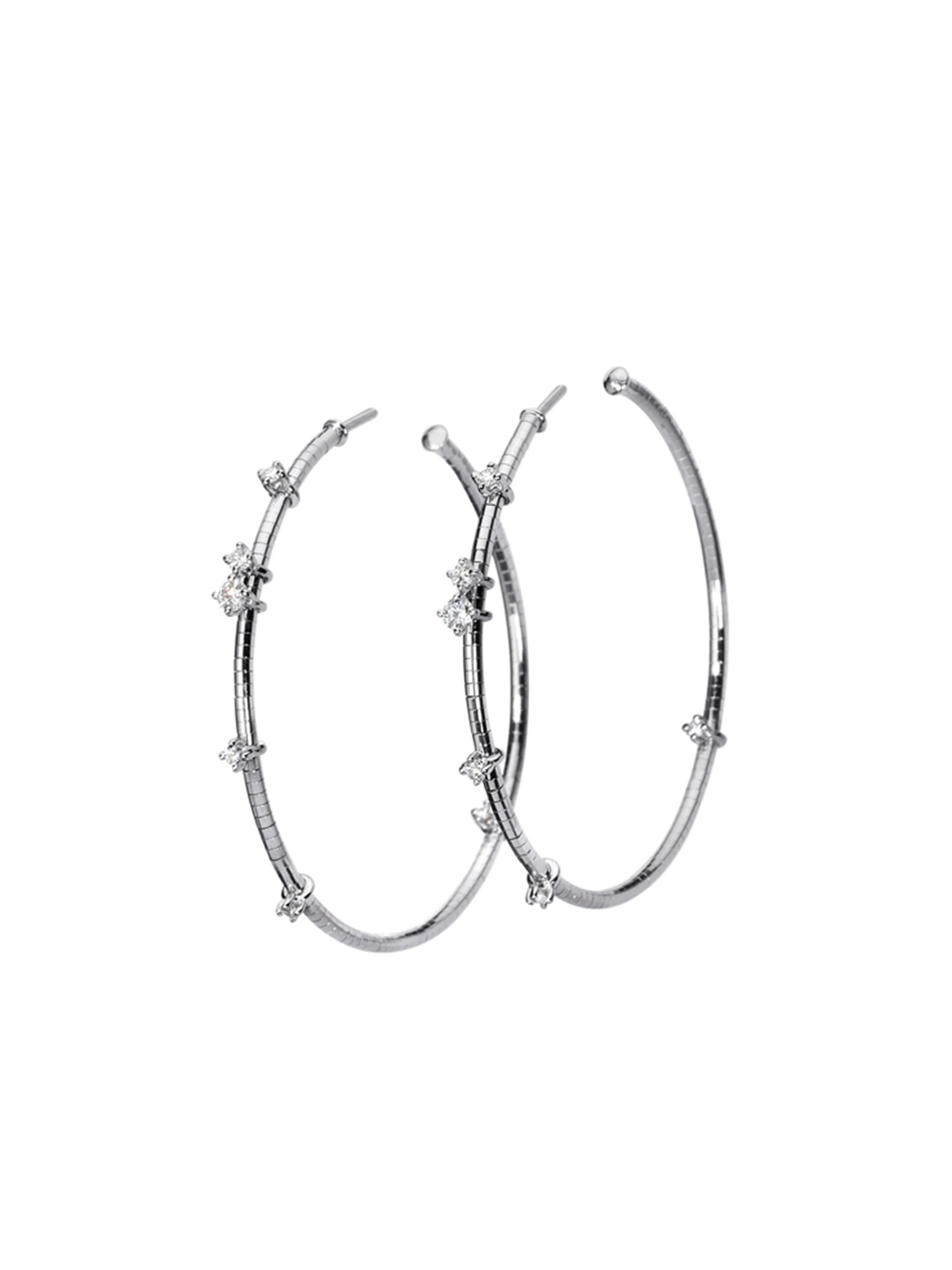 Mattia Cielo Women's Rugiada Diamanti 18K White Gold, Titanium, & Diamond Hoop Earrings/1.5" - White Gold