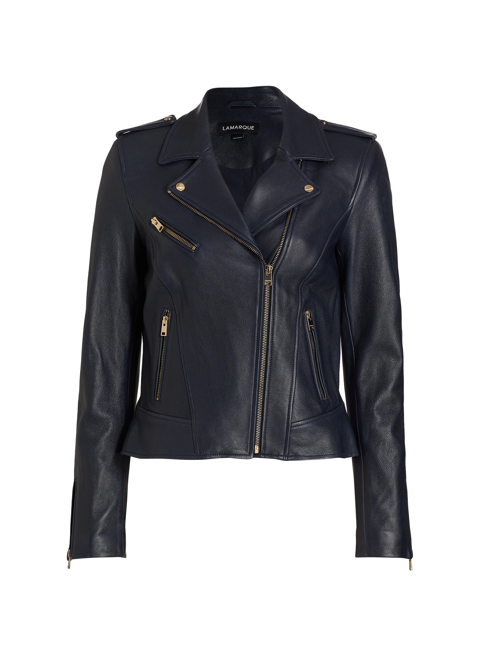 Lamarque Women's Mellie Slim Leather Biker Jacket - Navy