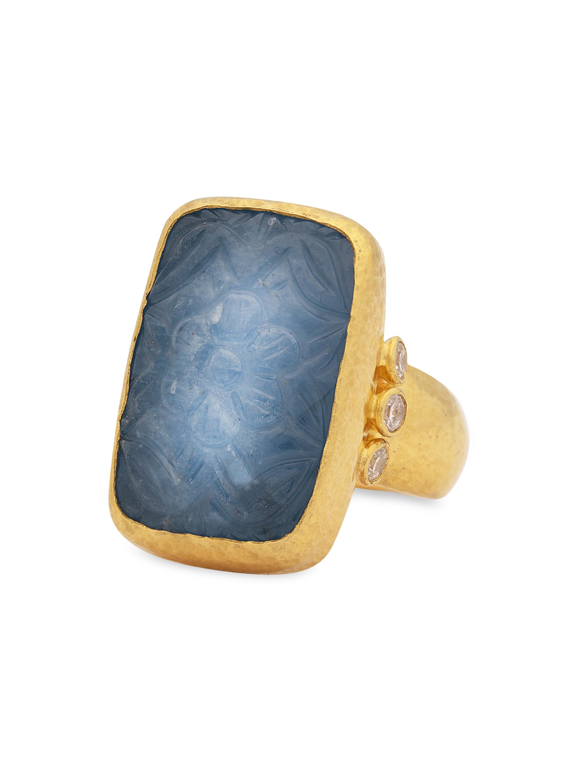 Gurhan Women's Rune 24K Yellow Gold, Aquamarine, & Diamond Ring - Yellow Gold