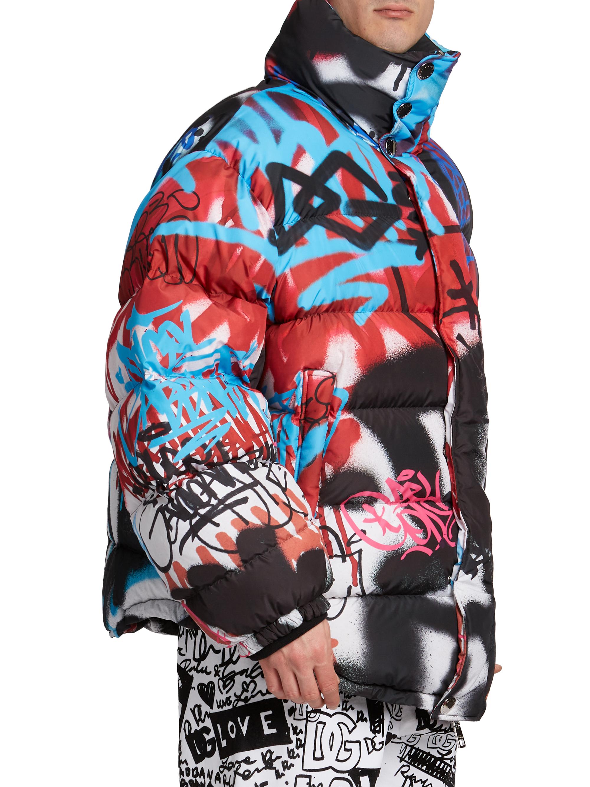 Dolce&Gabbana Sprayed Graffiti Print Nylon Down Jacket | Saks