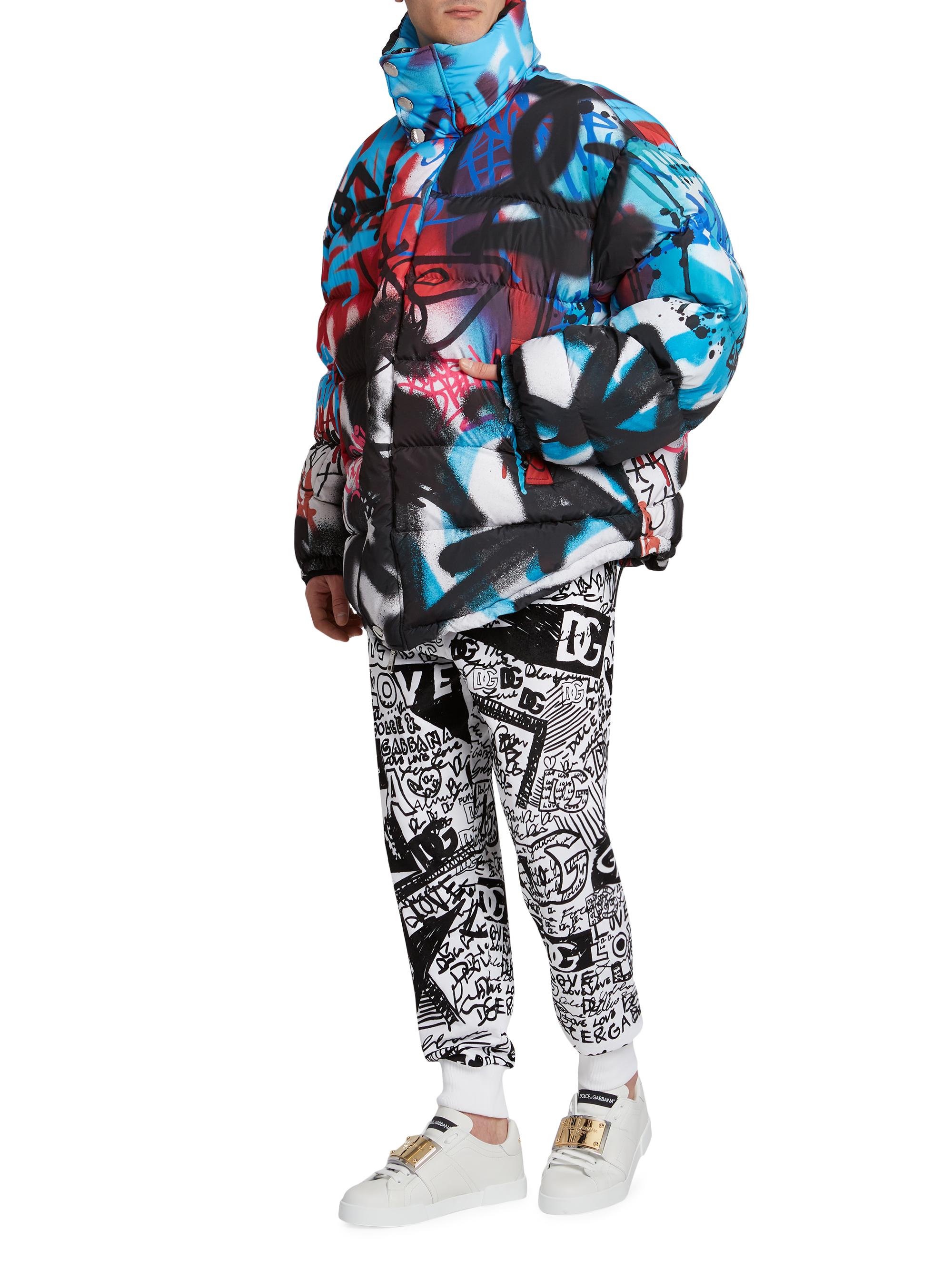 Dolce&Gabbana Sprayed Graffiti Print Nylon Down Jacket | Saks