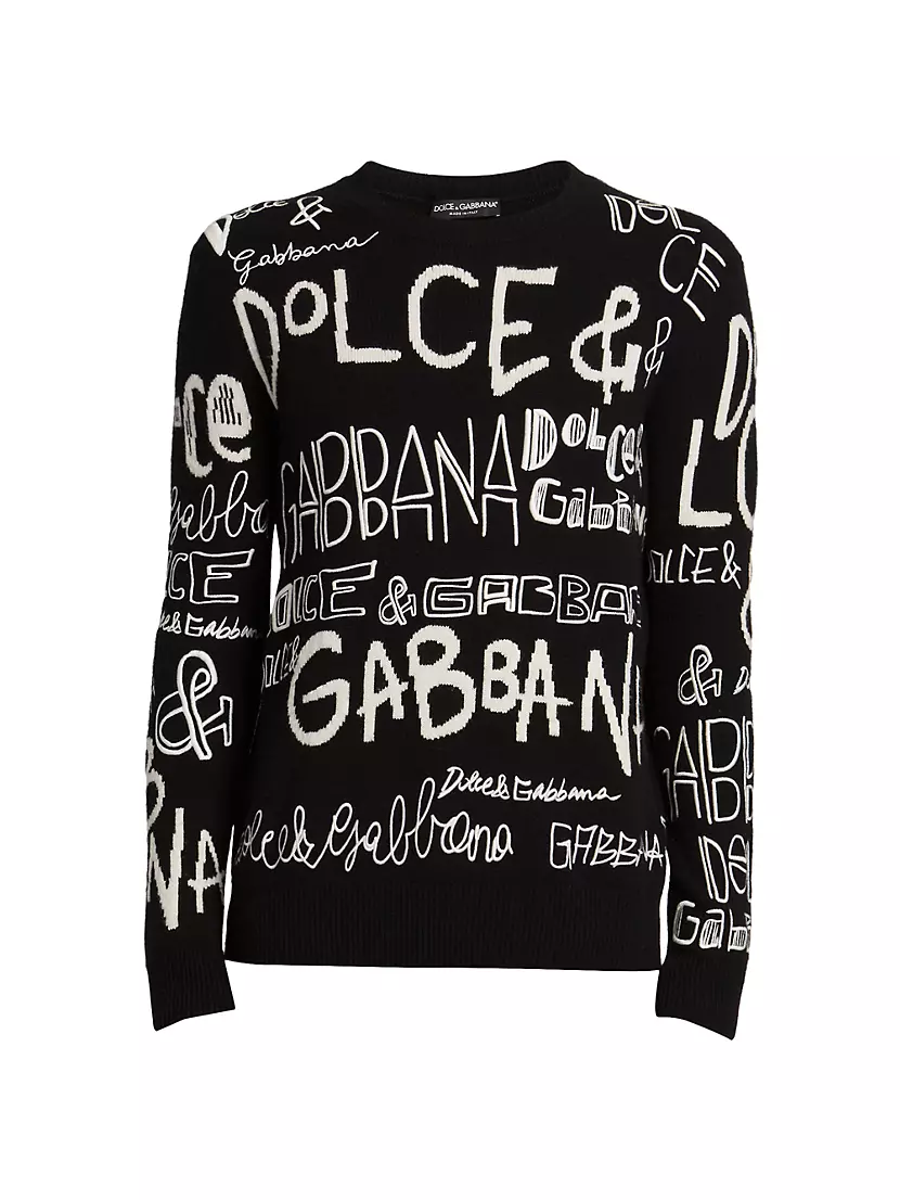 Logo Jacquard Velvet Sweater in Black - Dolce Gabbana