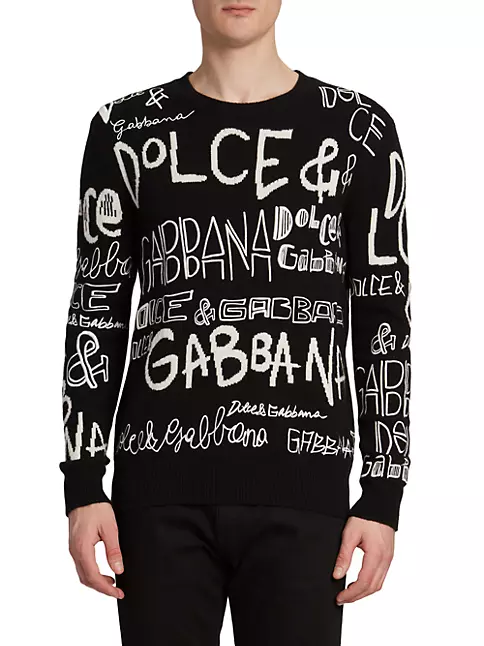 Dolce & Gabbana Logo Jacquard Velvet Sweater In Black