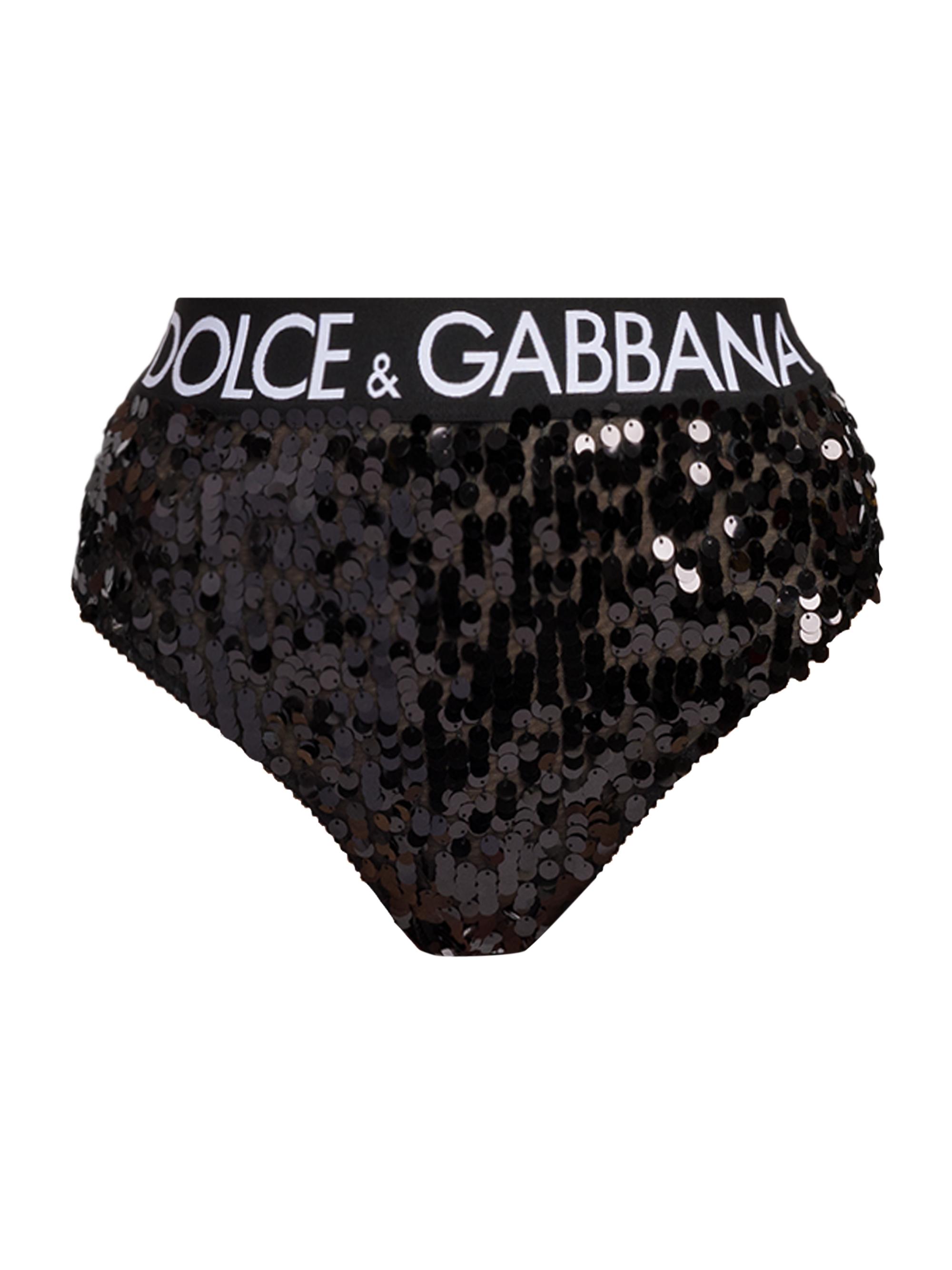 Dolce & Gabbana Women's Sequin Logo Bikini-Cut Briefs - Nero