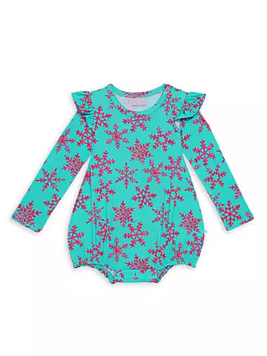 Baby Girl's Queen Of Snowflakes Long Sleeve Ruffled Bubble Romper