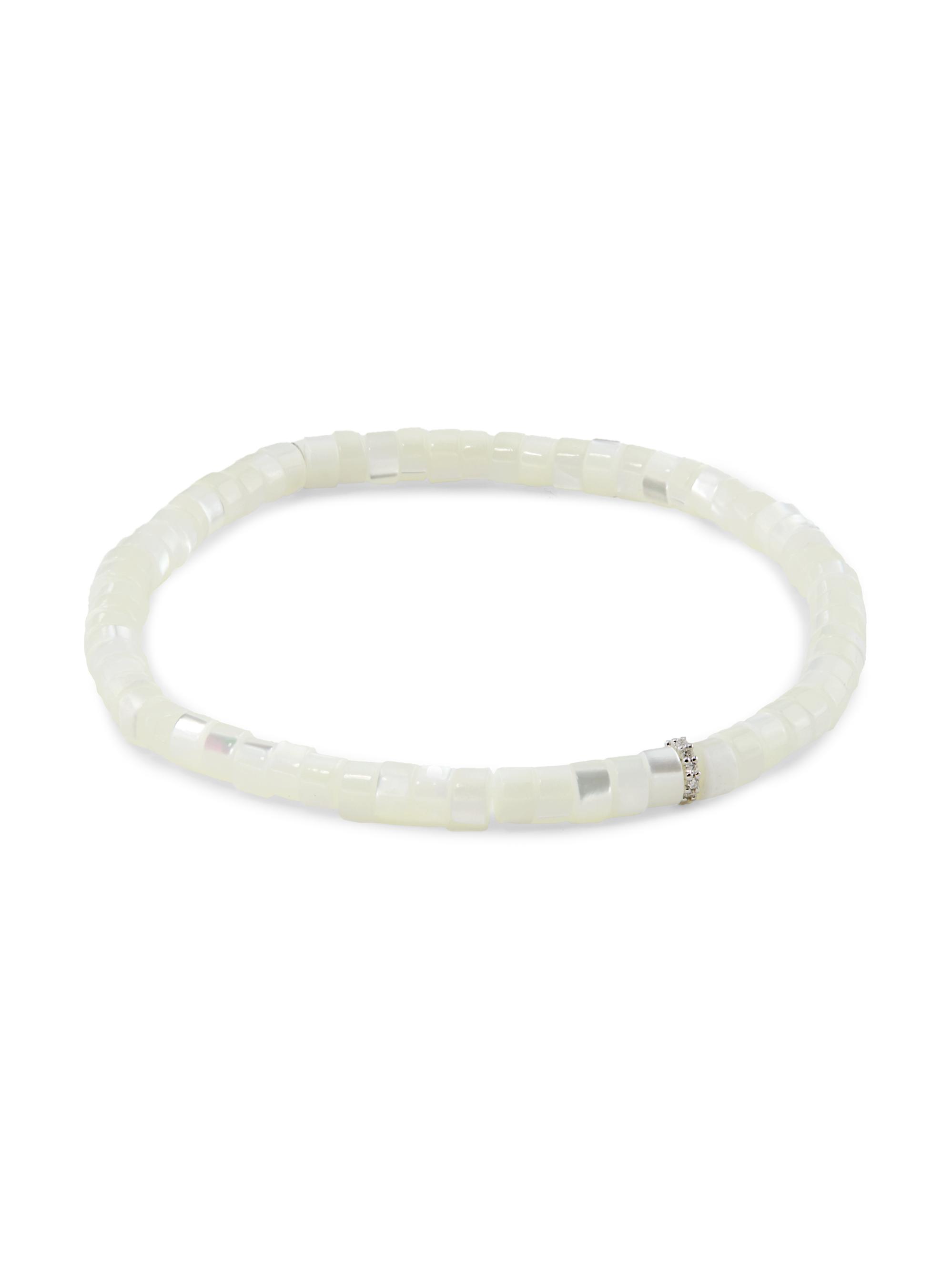Sydney Evan Women's 14K White Gold, Mother-Of-Pearl & 0.04 TCW Diamond Beaded Stretch Bracelet - Mother Of Pearl