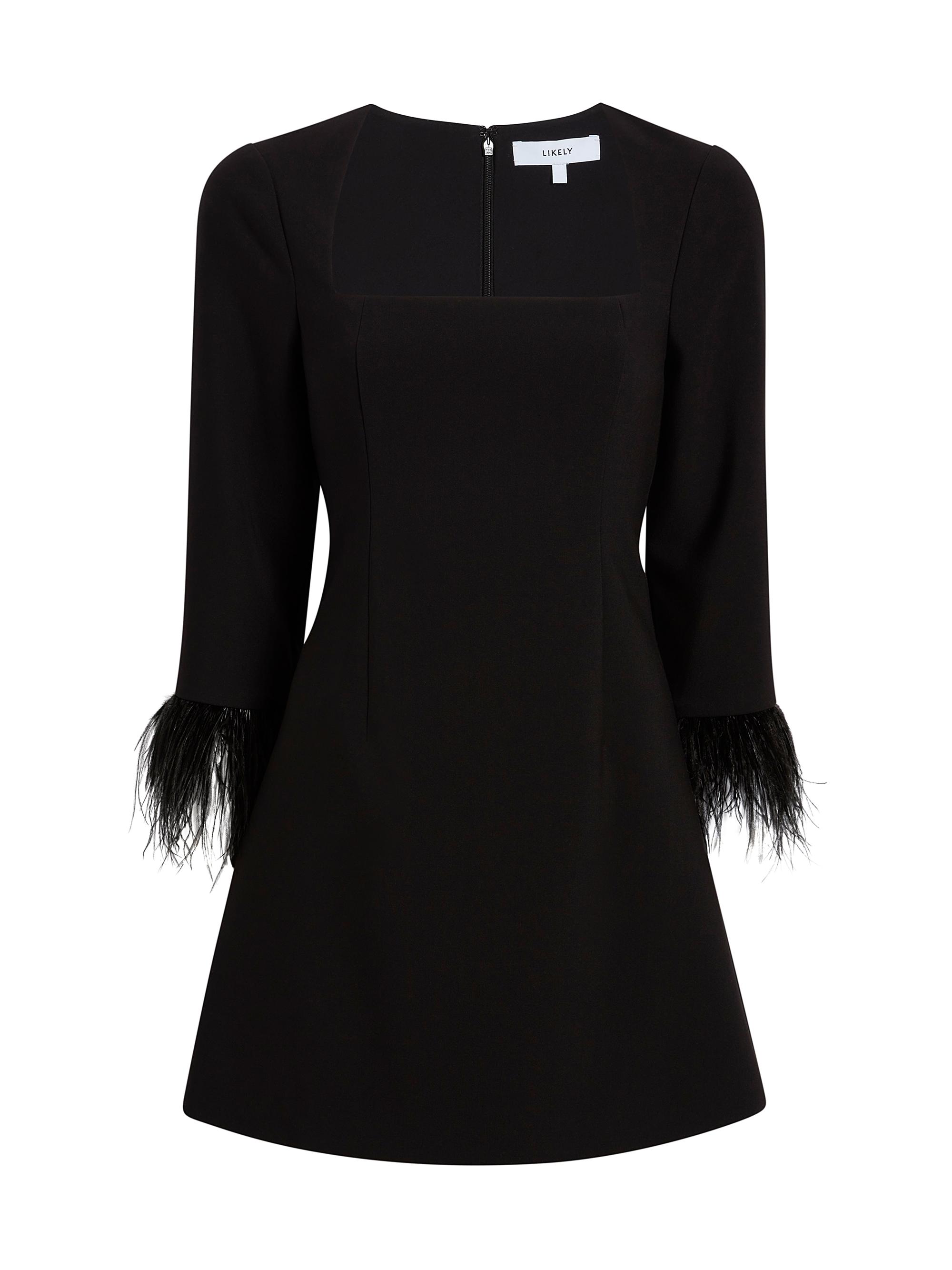 Cher Square-Neck Feather Minidress