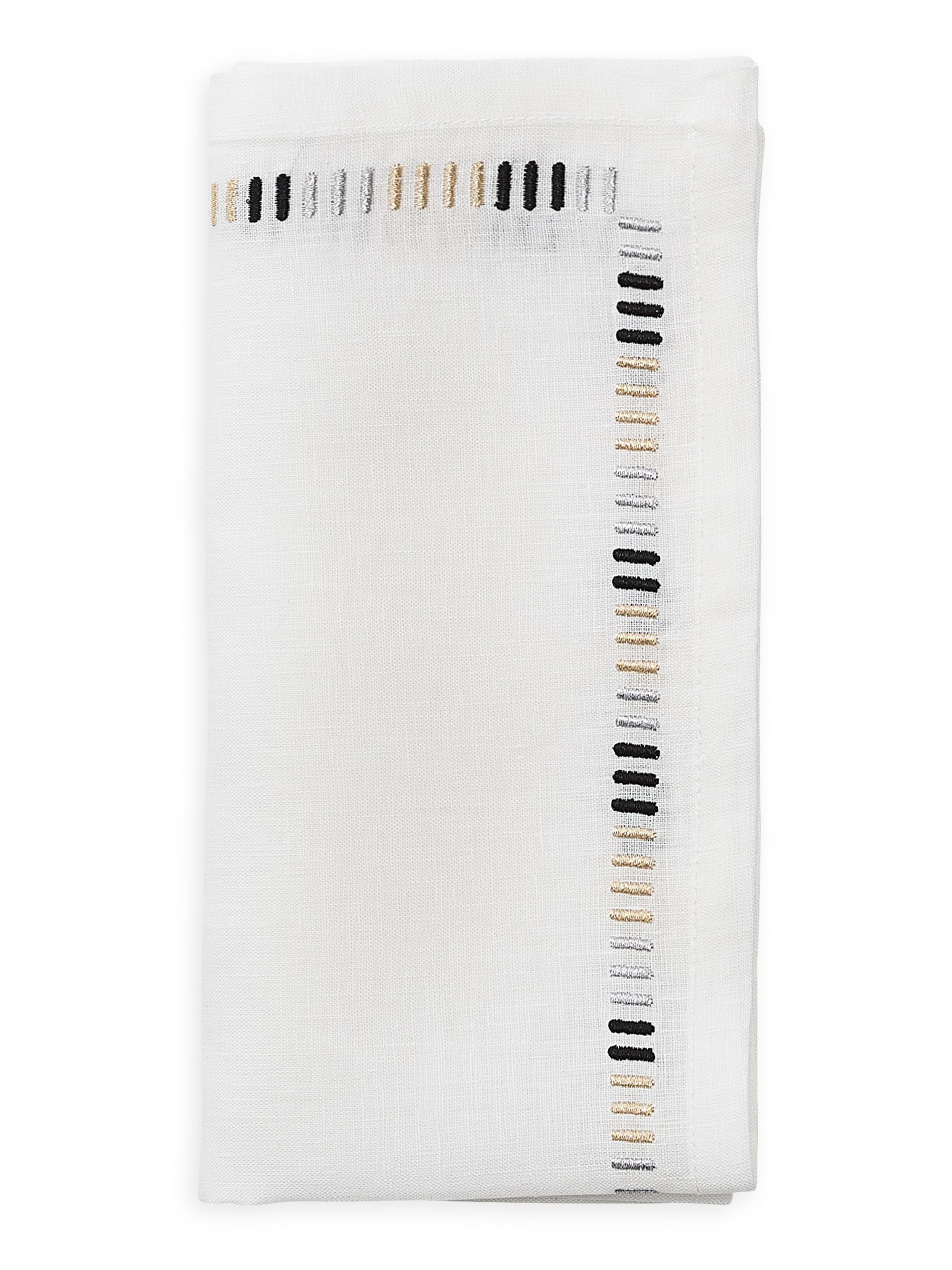 Baccarat x Kim Seybert Harmonie Embroidered Linen Napkin - White Black