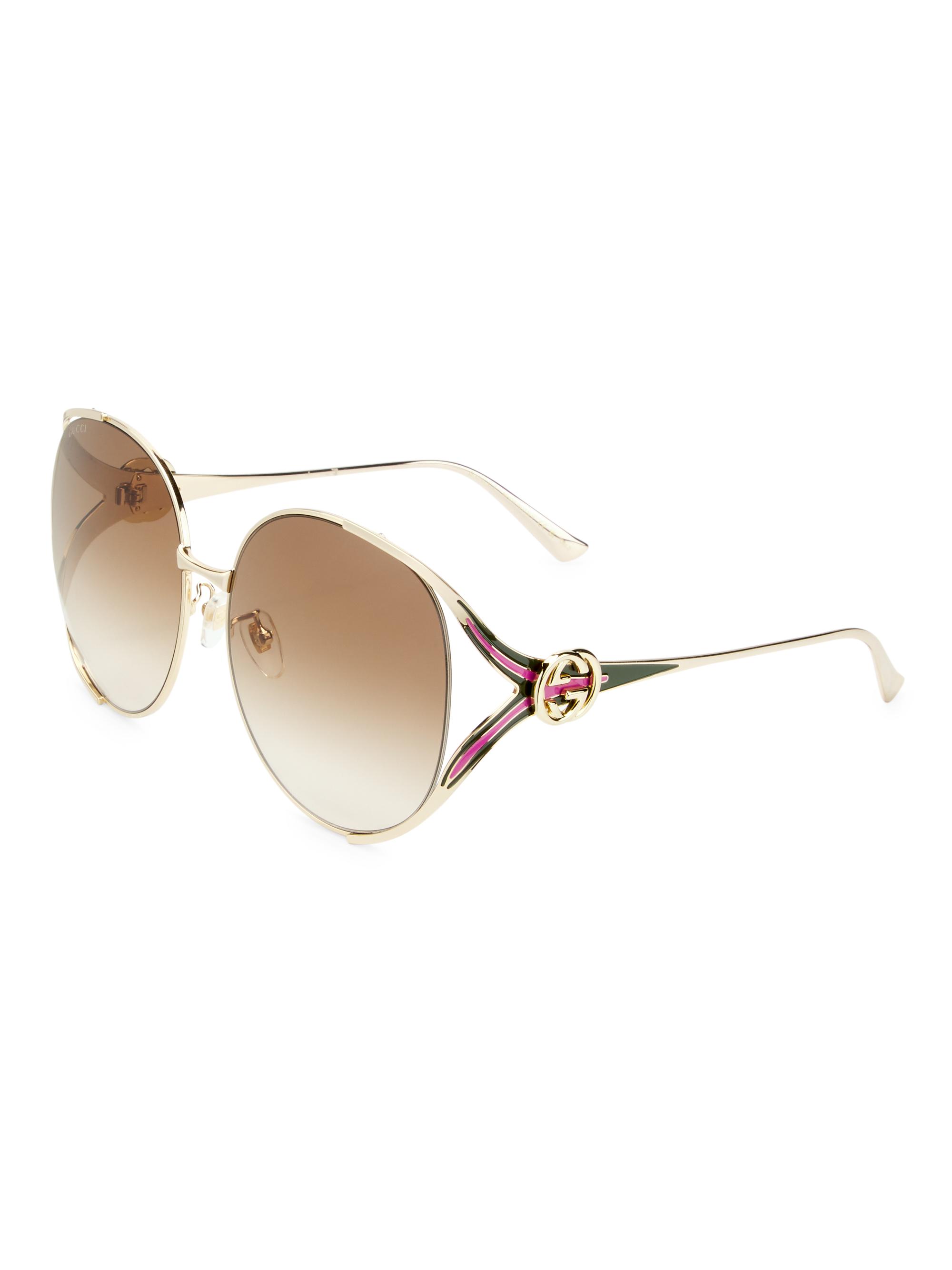 Gucci Women's Fork 63MM Round Sunglasses - Gold