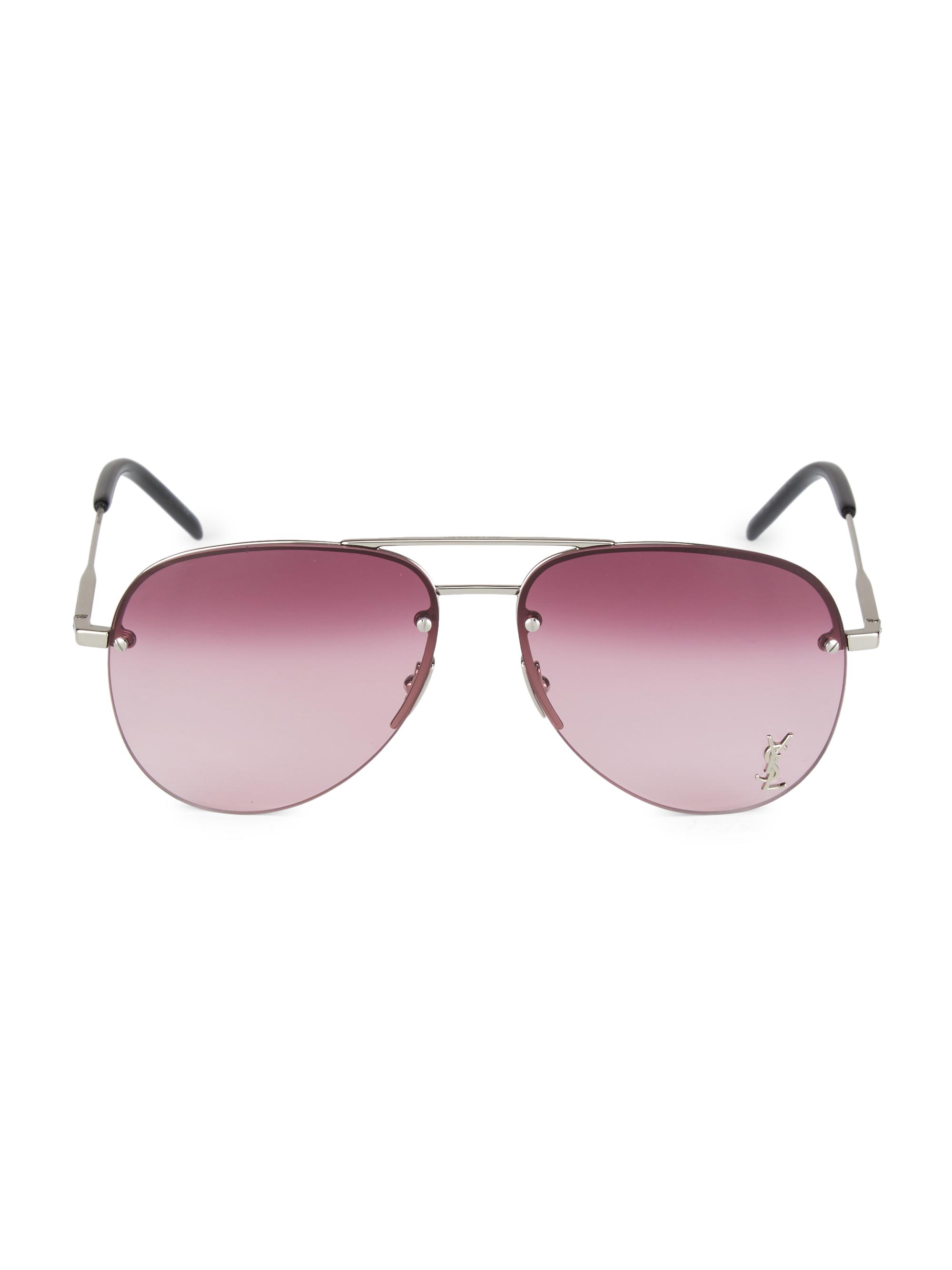 Saint Laurent Men's Monogram Pin 59MM Pilot Metal Sunglasses - Silver