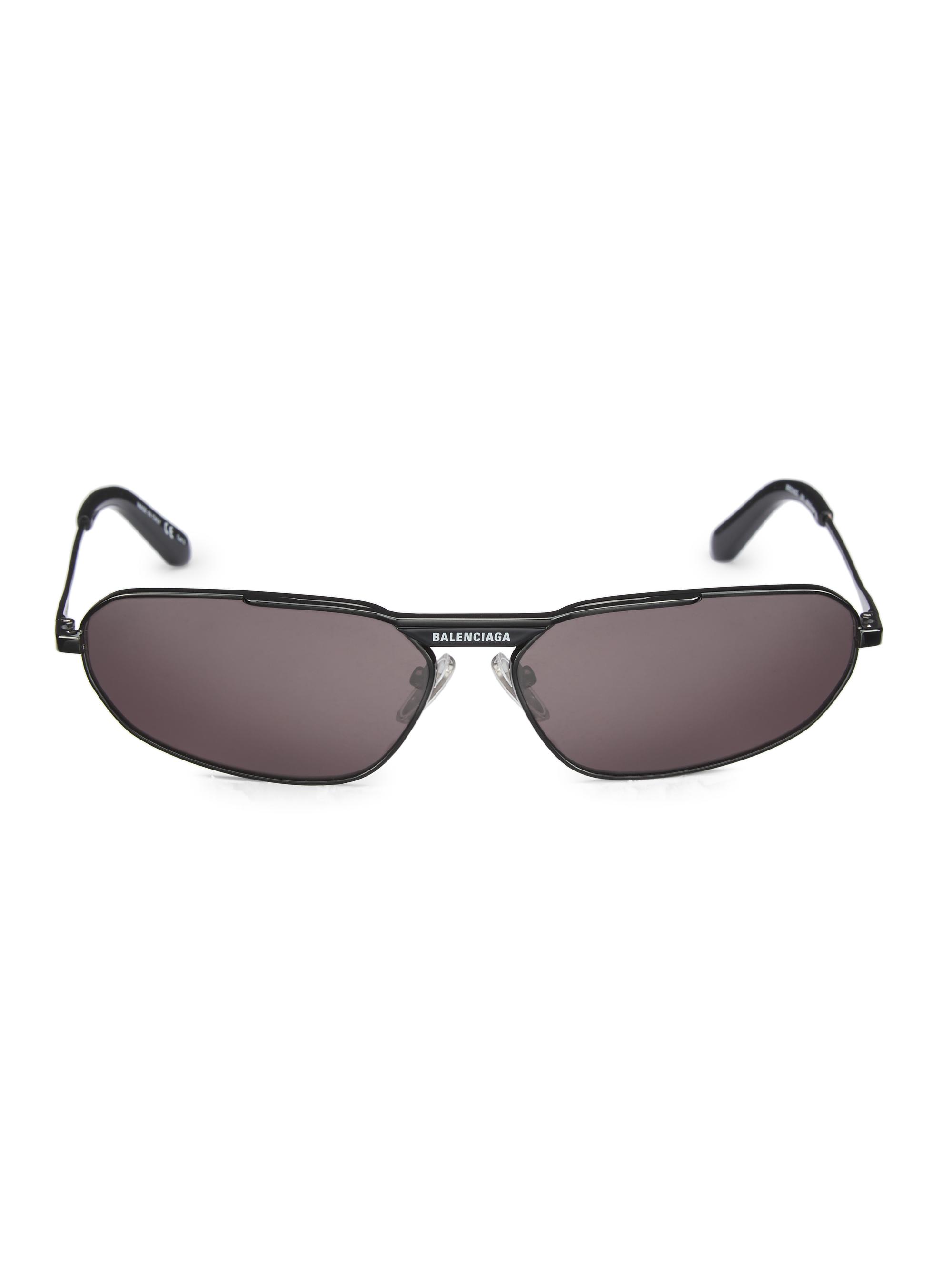 Balenciaga Men's Tag 2.0 64MM Directional Metal Sunglasses - Grey