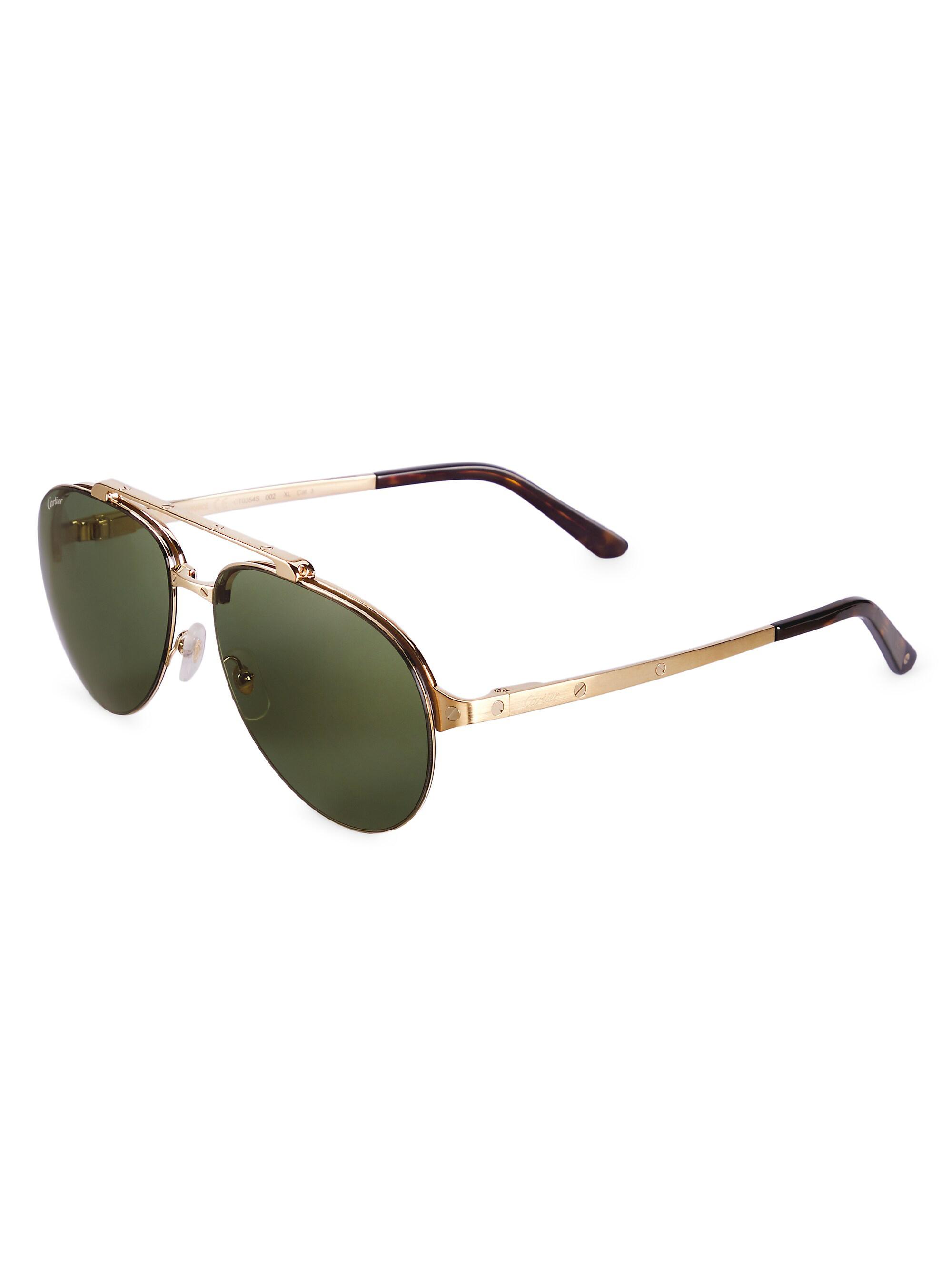 Cartier Men's Santos Evolution 24K Gold-Plated 61MM Pilot Sunglasses - Gold Green