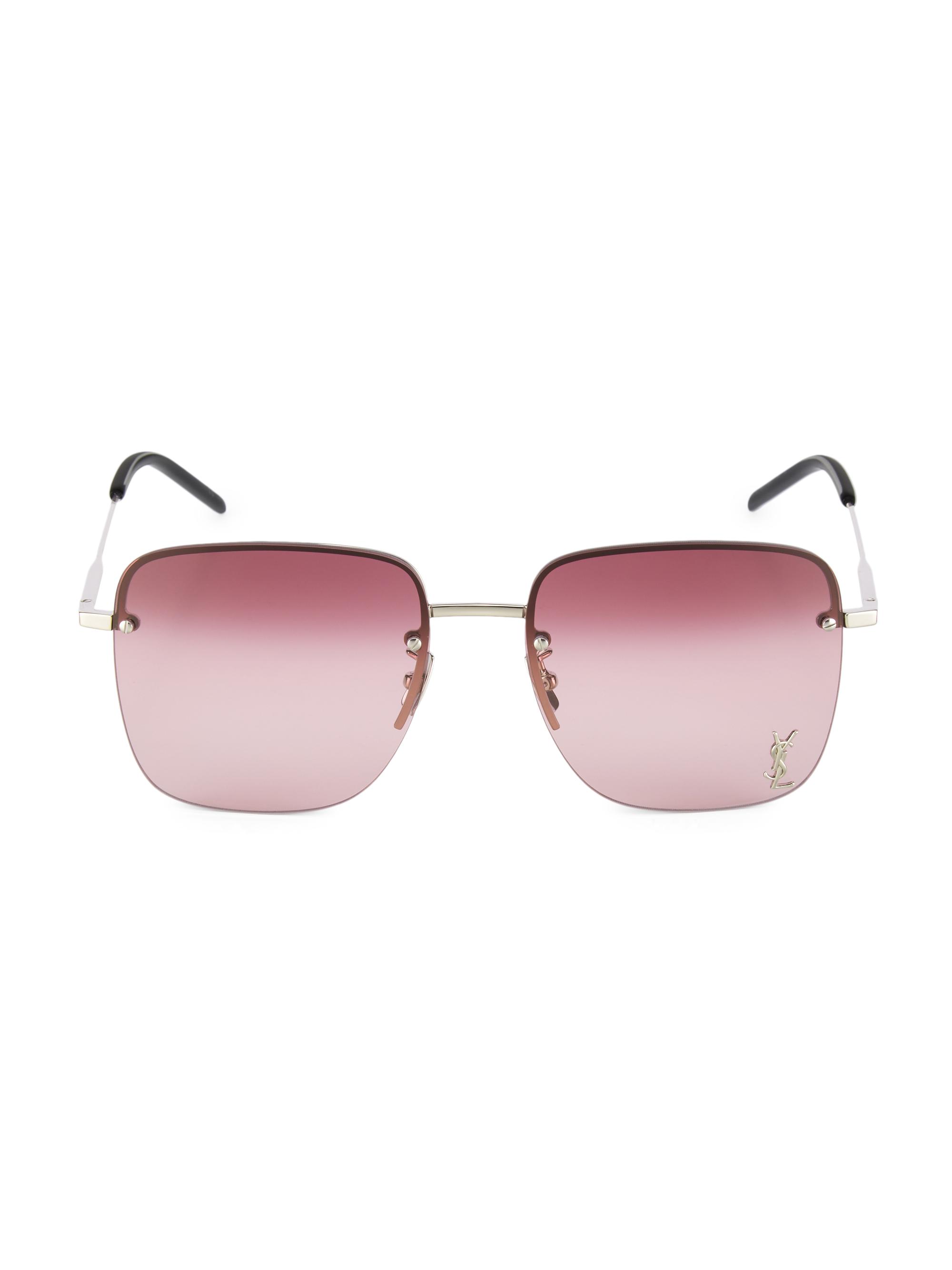 Saint Laurent Women's Monogram Pin Square 58MM Metal Sunglasses - Silver