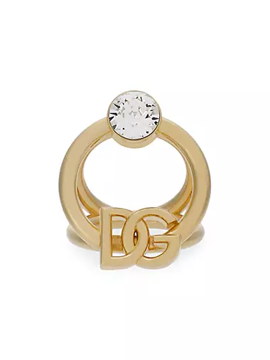 Goldtone Crystal Logo Ring