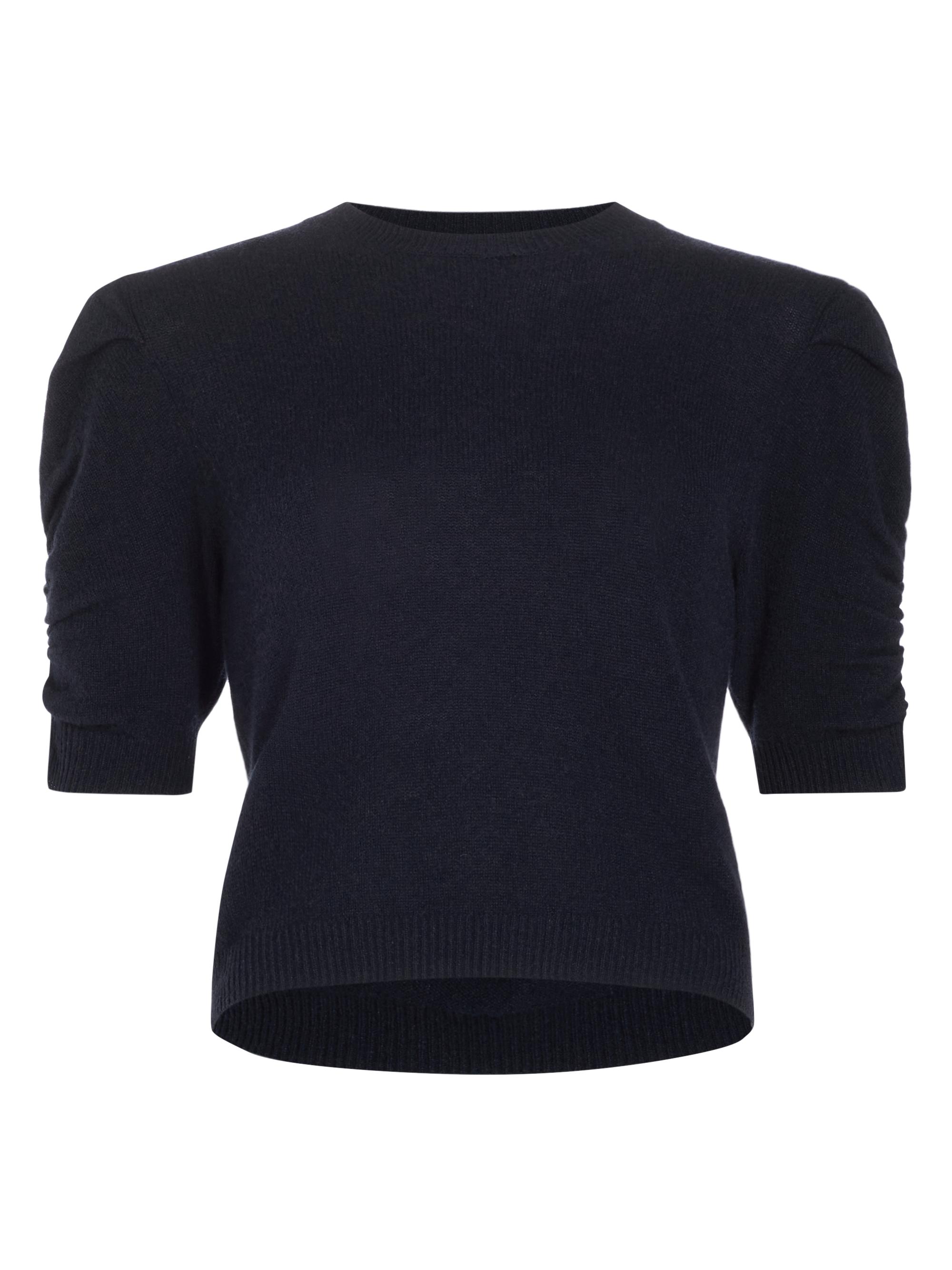 FRAME Women's Ruched Sleeve Cashmere-Wool Sweater - Navy | Thumbnail 8