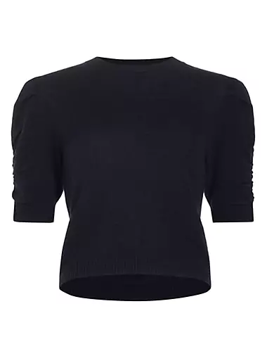 Ruched Sleeve Cashmere-Wool Sweater