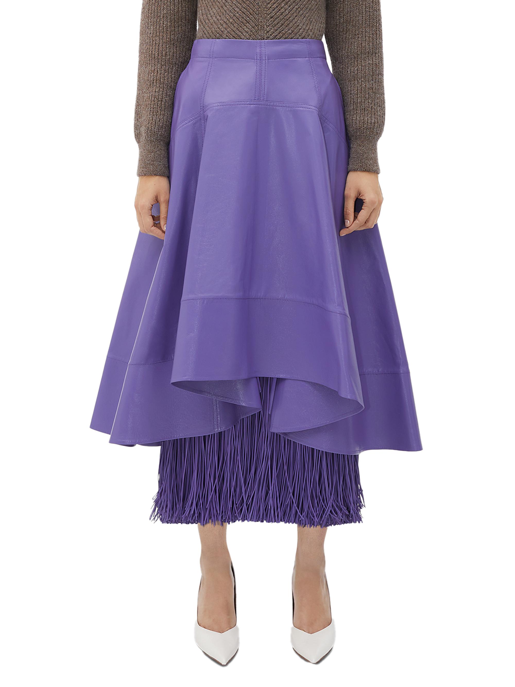 Bottega Veneta Women's Shiny Fringe Leather Maxi Skirt - Purple