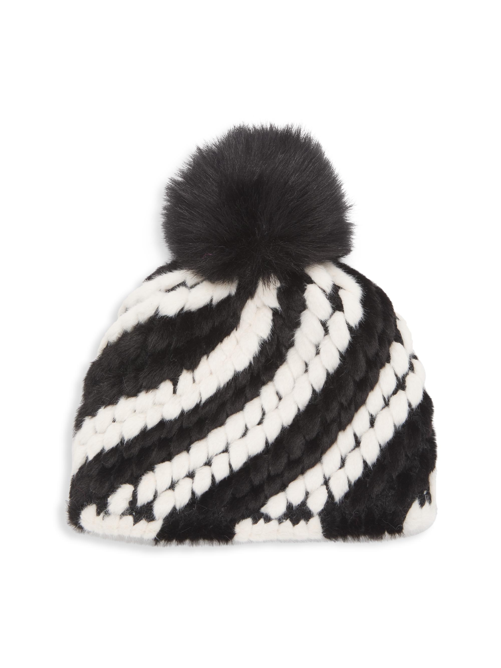 Jocelyn Women's Pineapple Multicolor Faux Fur Hat - Black White