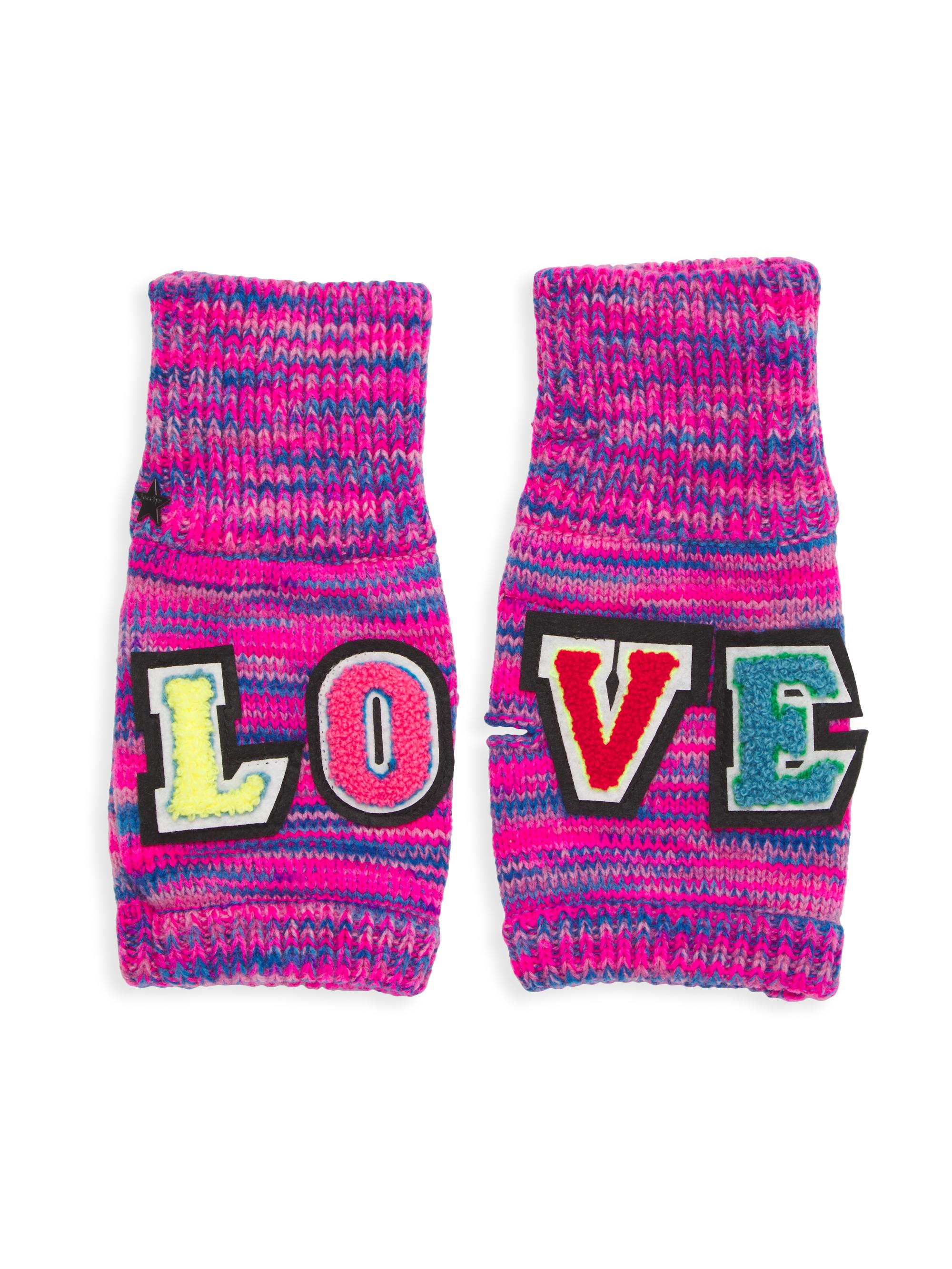 Jocelyn Women's Love Knit Fingerless Mittens - Pink Multi