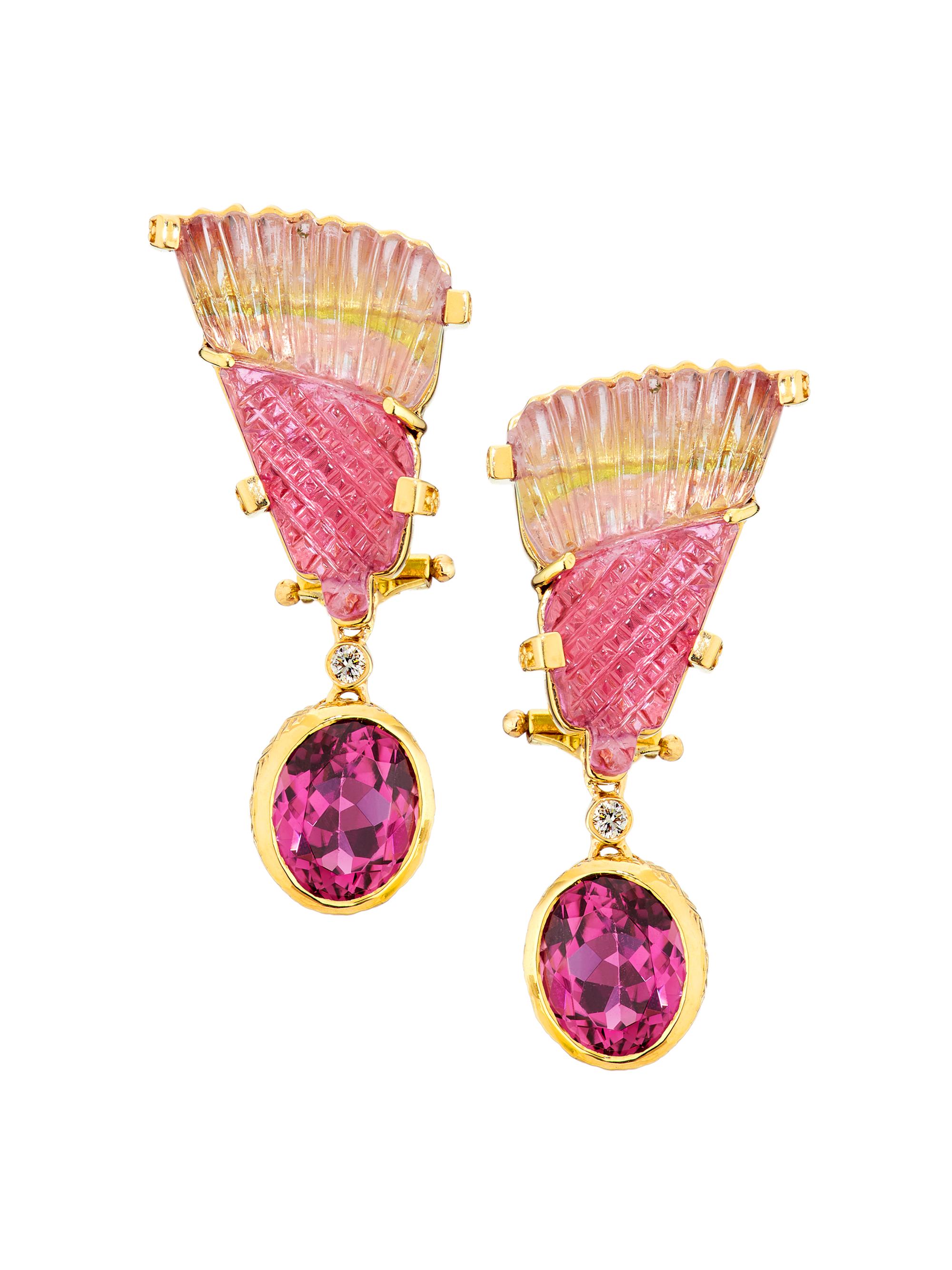 Stephen Dweck Women's Luxury 18K Yellow Gold, Tourmaline & 0.06 TCW Diamond Drop Earrings - Pink