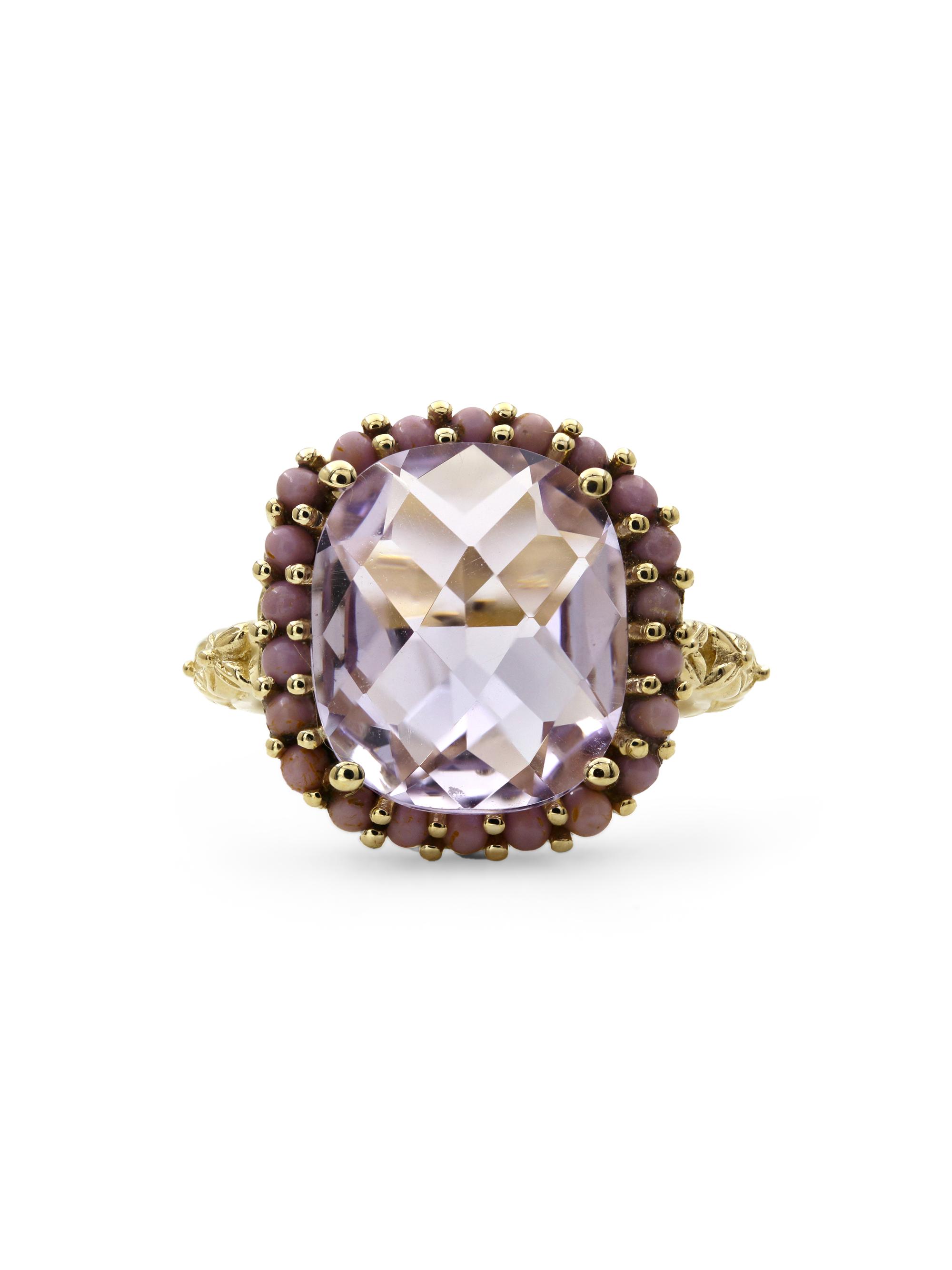 Stephen Dweck Women's Luxury 18K Yellow Gold, Amethyst, & Phosphosiderite Halo Ring