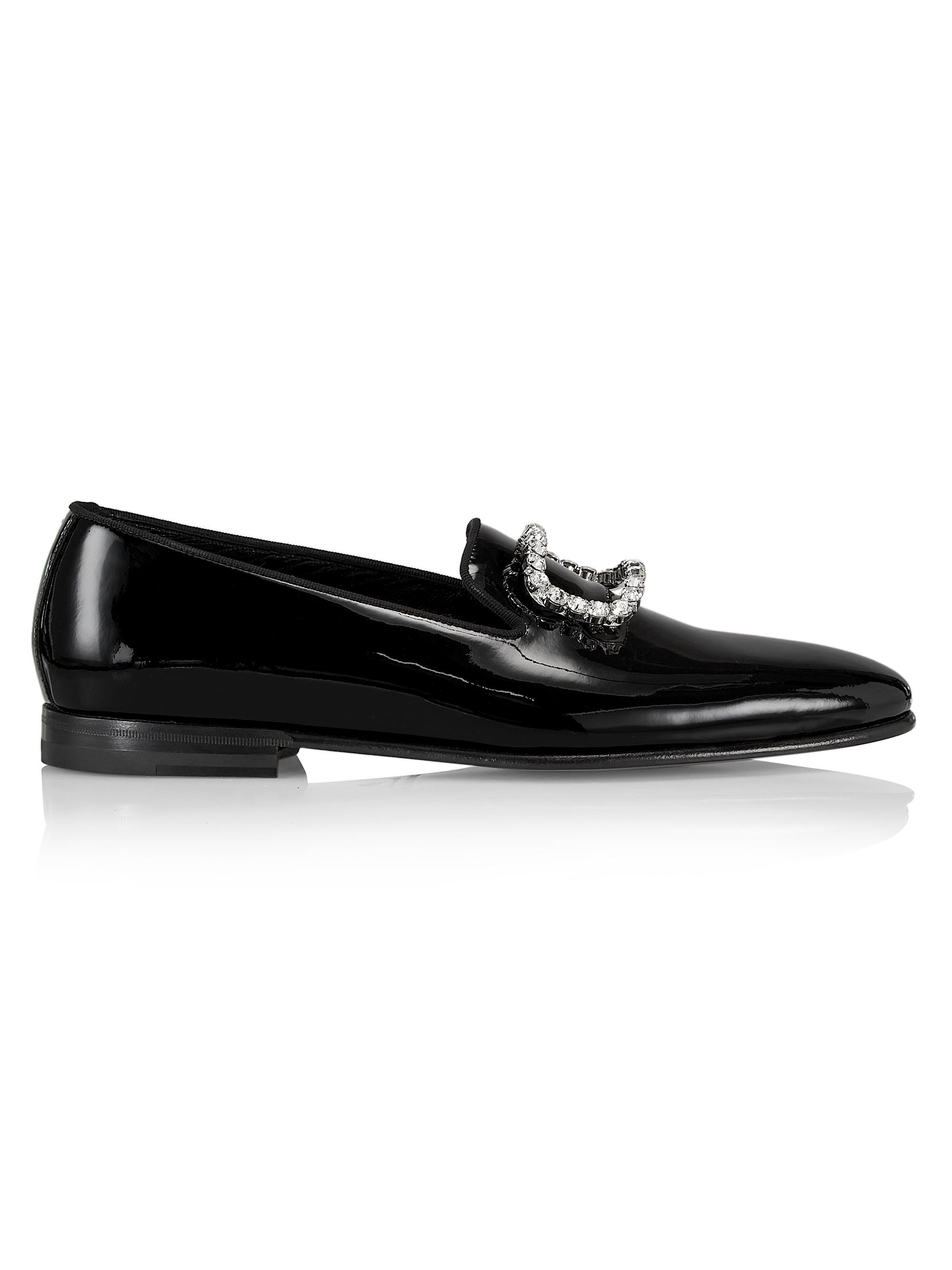 Manolo Blahnik Men's Mariocc Crystal Buckle Patent Leather Loafers - Black