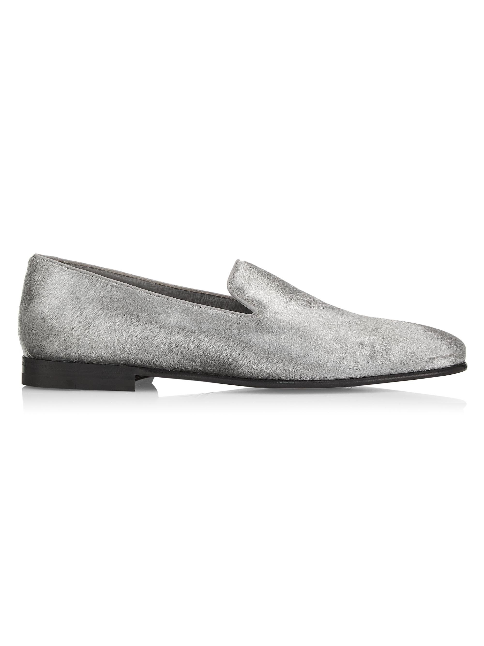 Manolo Blahnik Men's Mario Metallic Suede Loafers - Silver