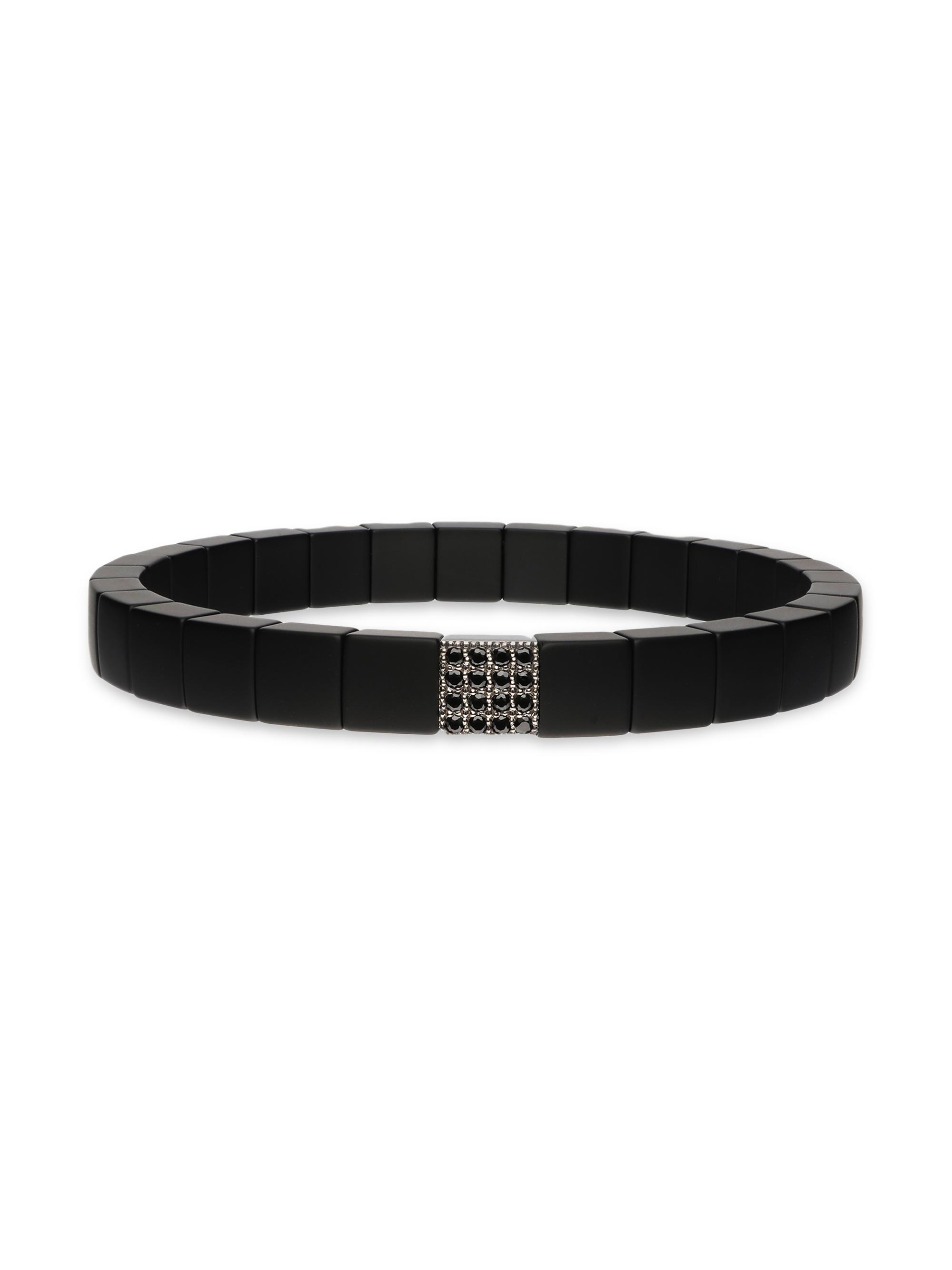 Roberto Demeglio Men's Scacco Ceramic, 18K White Gold & 0.18 TCW Diamond Stretch Bracelet - Black