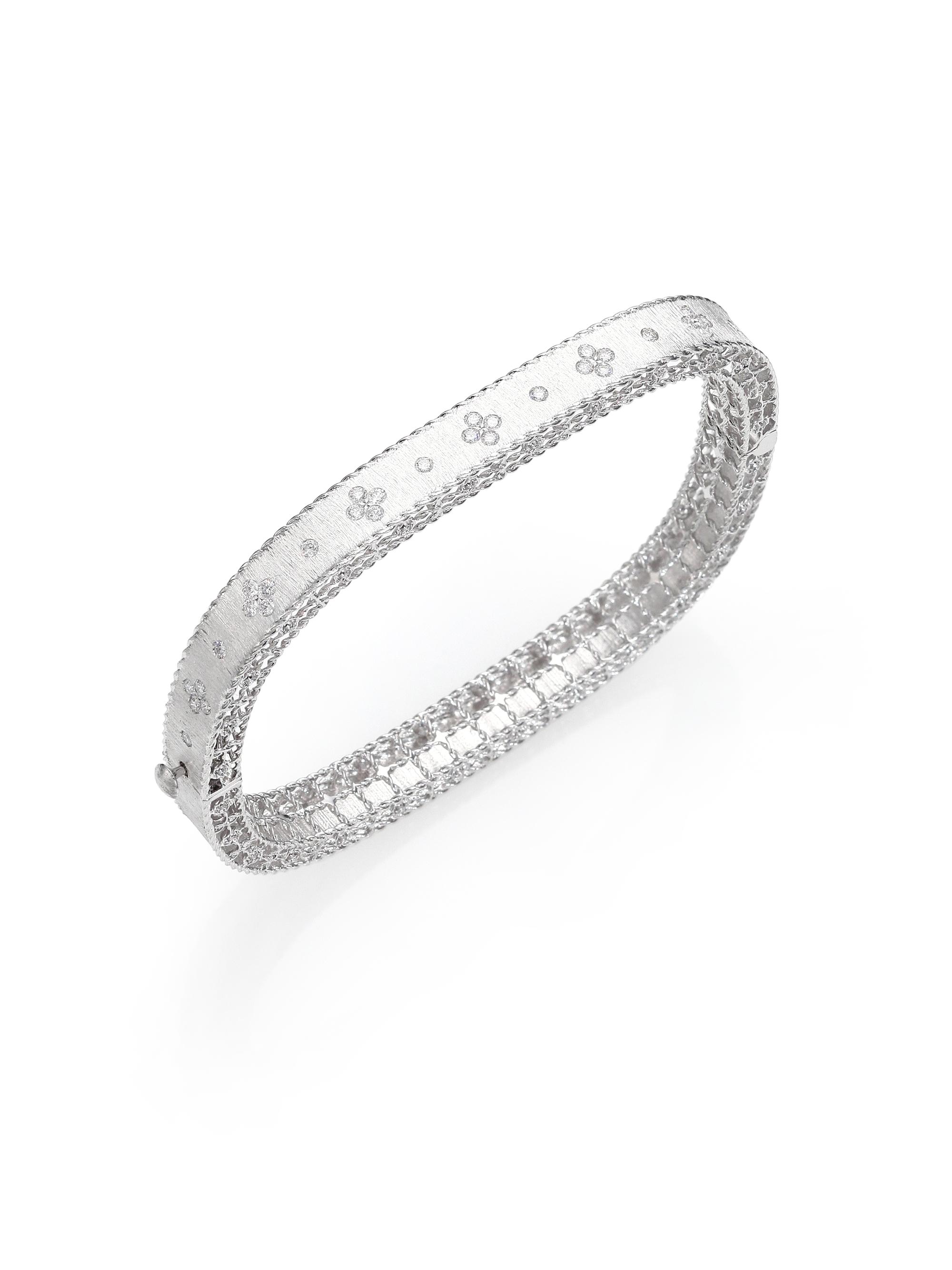 Roberto Coin Women's Princess 18K White Gold & 0.48 TCW Diamond Square Bangle - White Gold