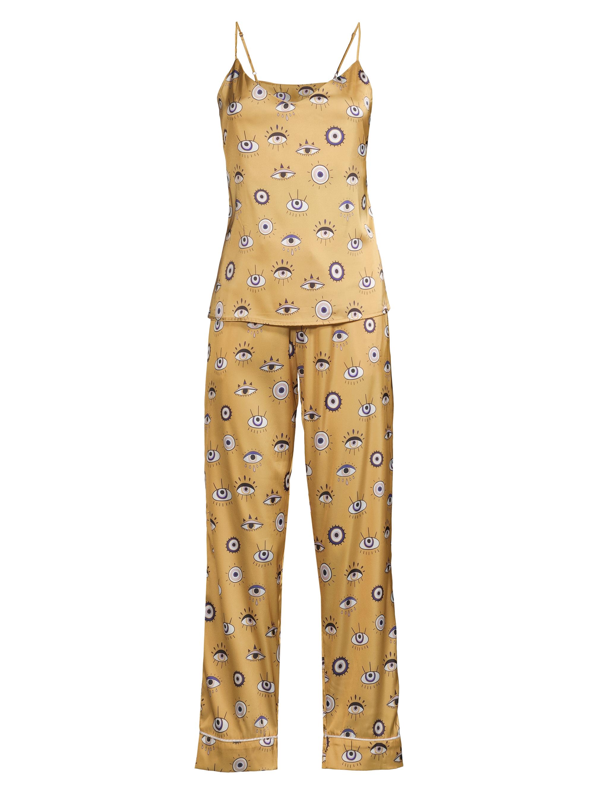 Averie Sleep Women's Evil Eye Amara Long Camisole Pajama Set - Bronze Gold