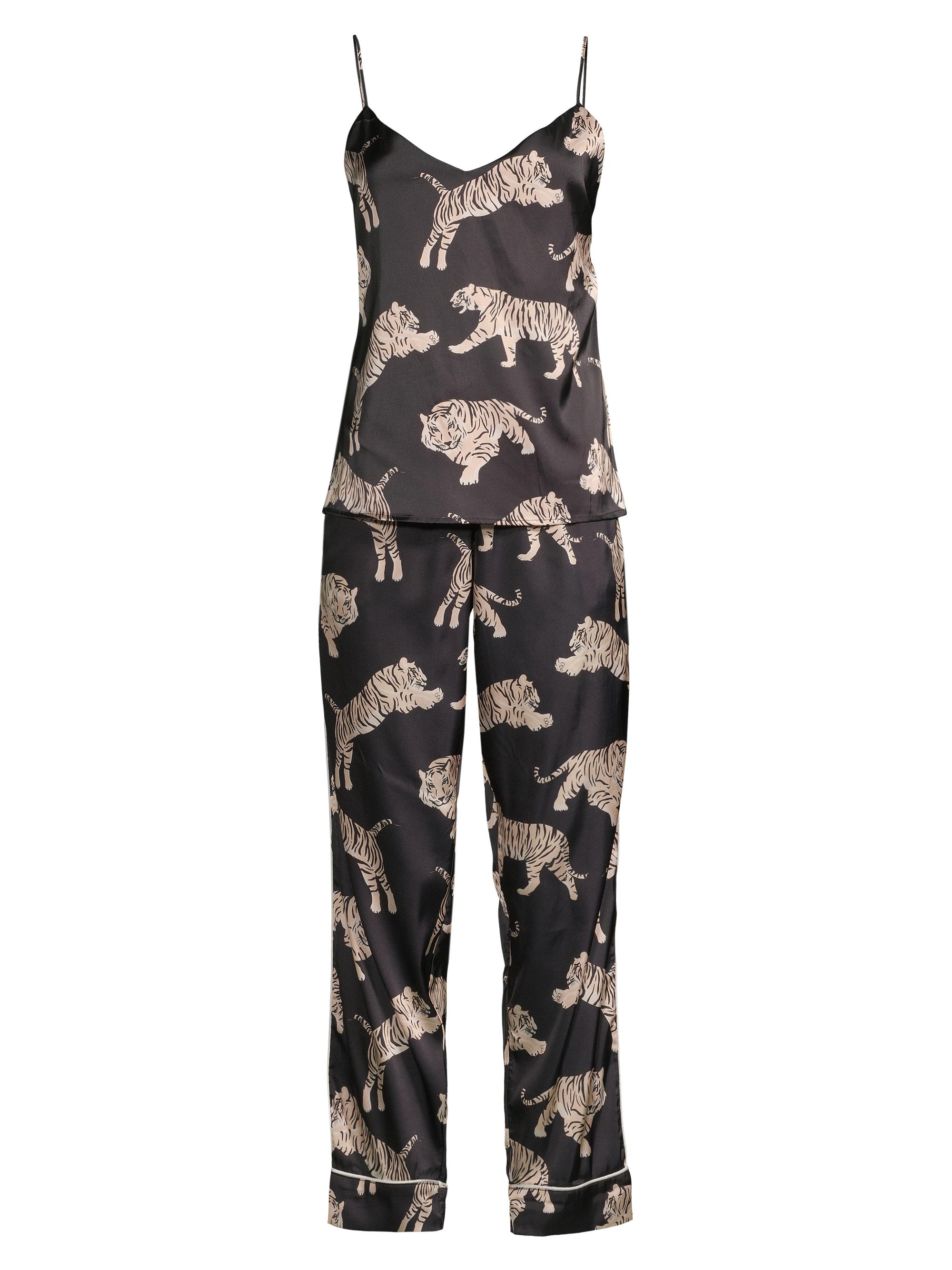Averie Women's Sierra 2-Piece Tiger-Print Satin Pajama Set - Black